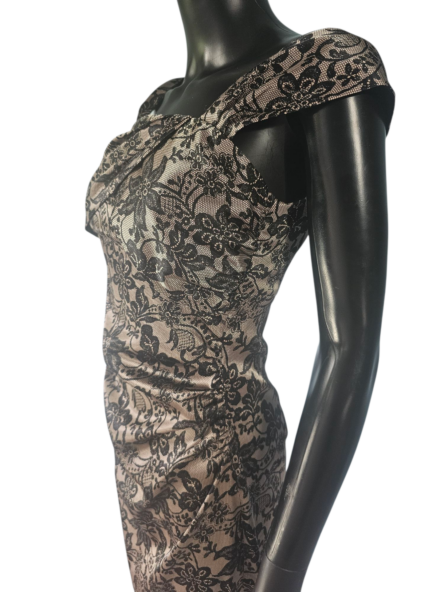 Silky Satin Lace Print Sheath Dress - Maggie London