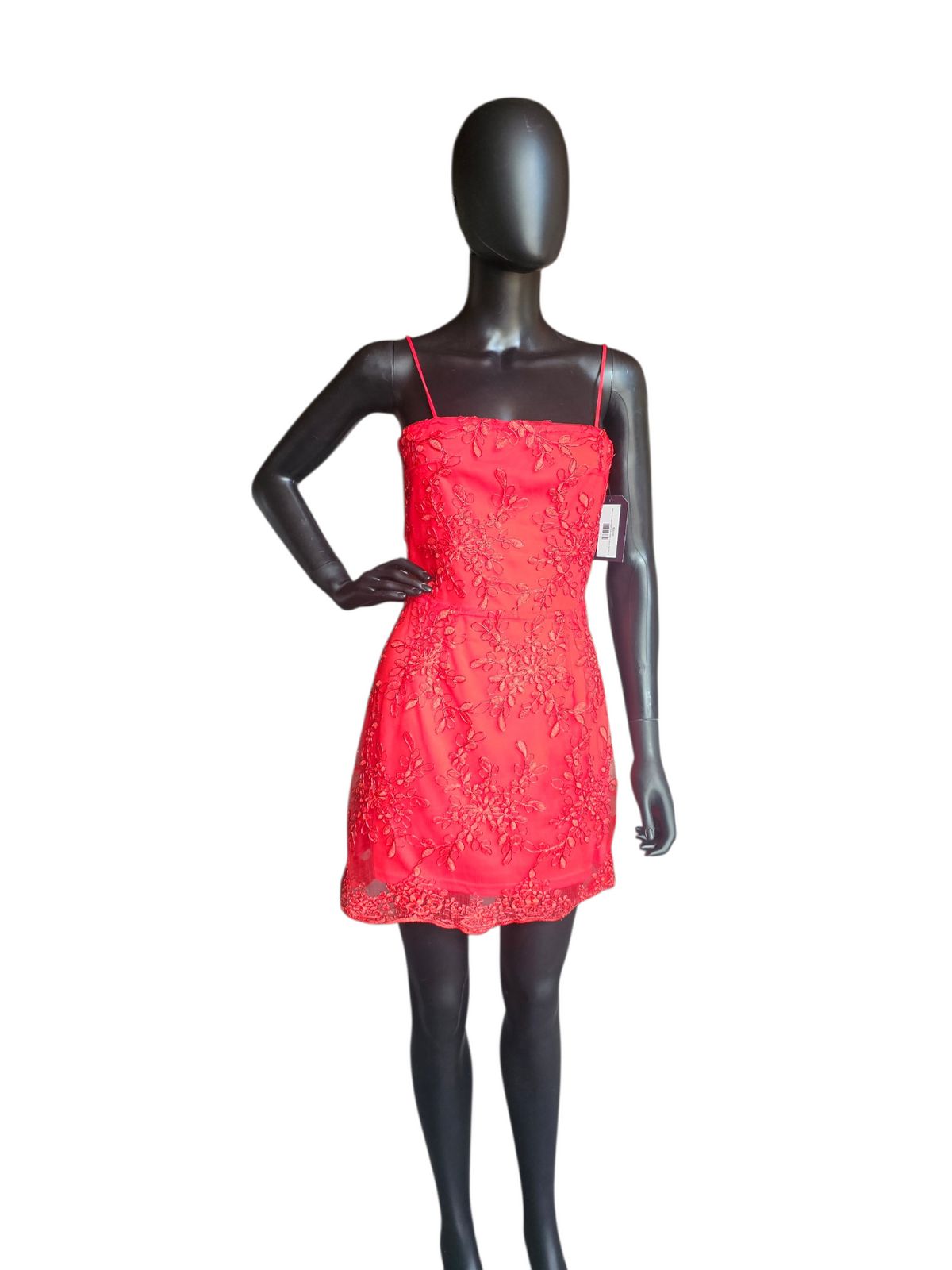 Red Corded Lace Fitted Open Back Homecoming Dress - Lucy in the Sky