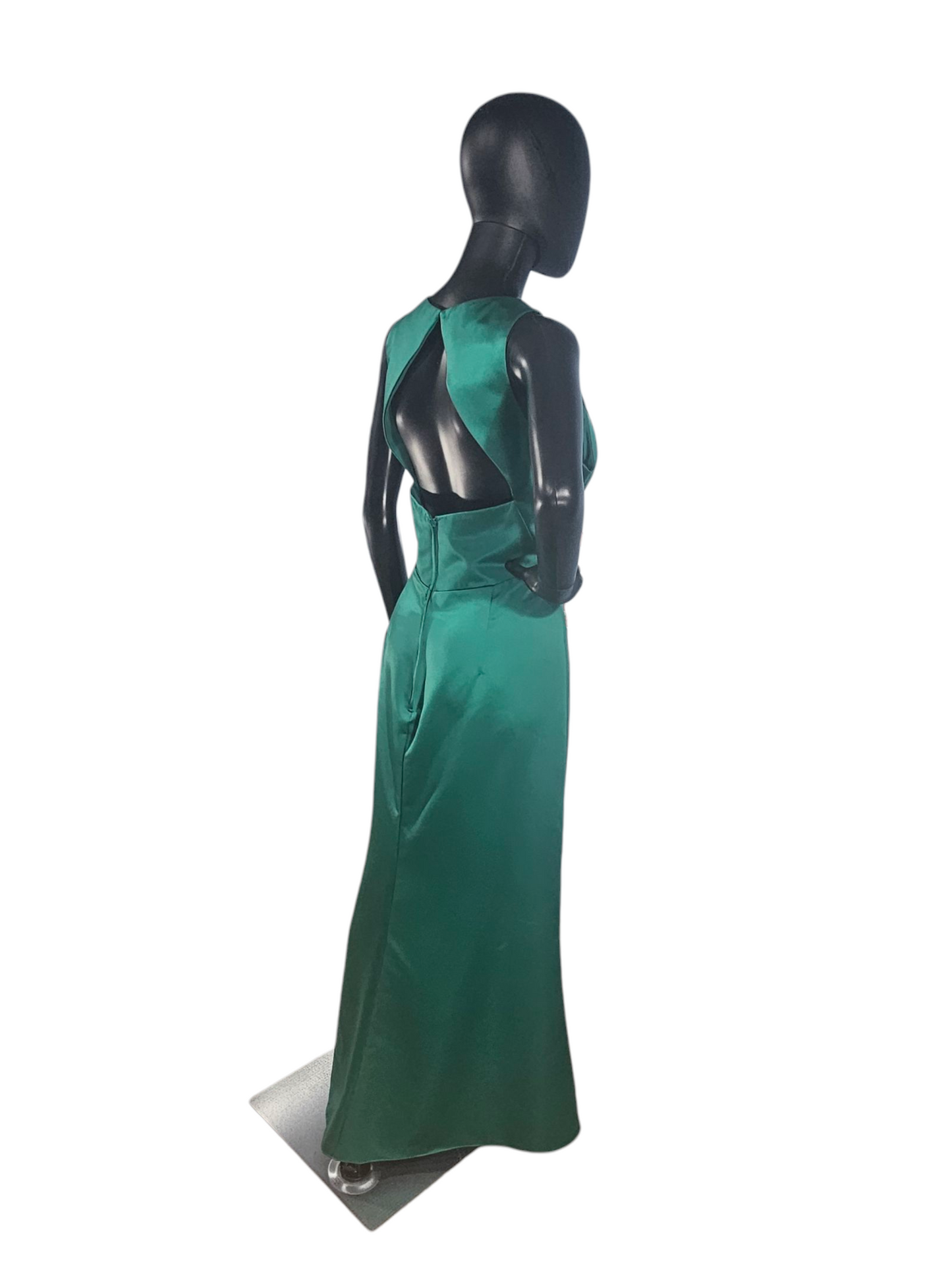 Emerald Satin V-Neck Fit/Flare Formal Dress - Da Vinci