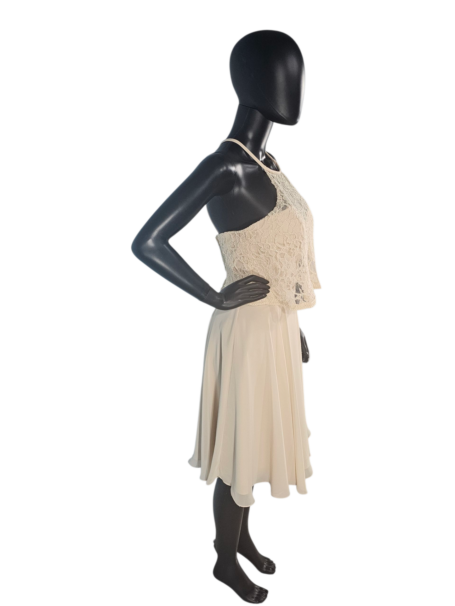 Champagne Lace/Chiffon Halter Flutter Cocktail/Party Dress - Mori Lee