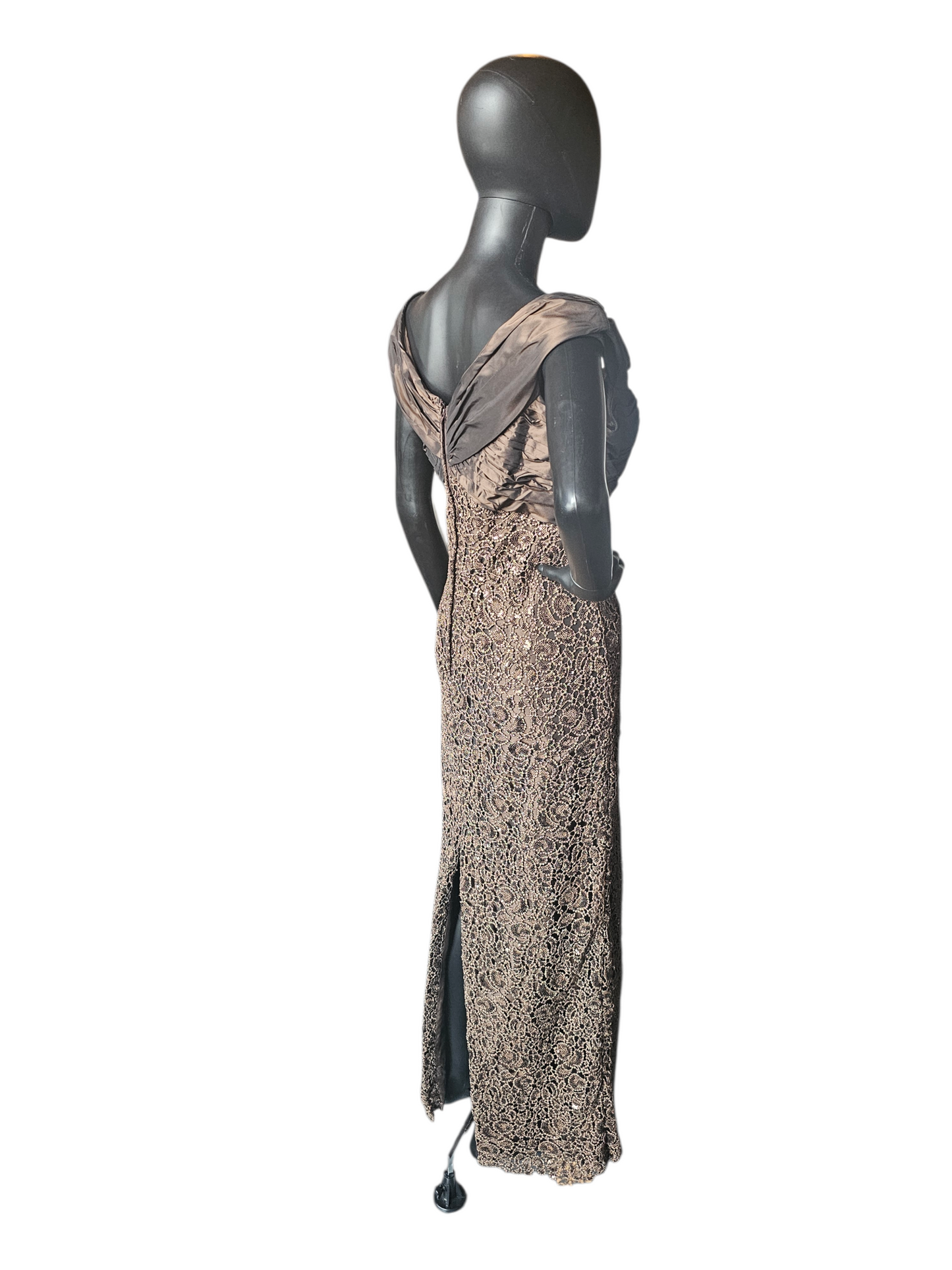 Chocolate/Bronze Lace Sequin Sheath Formal Dress - Montage