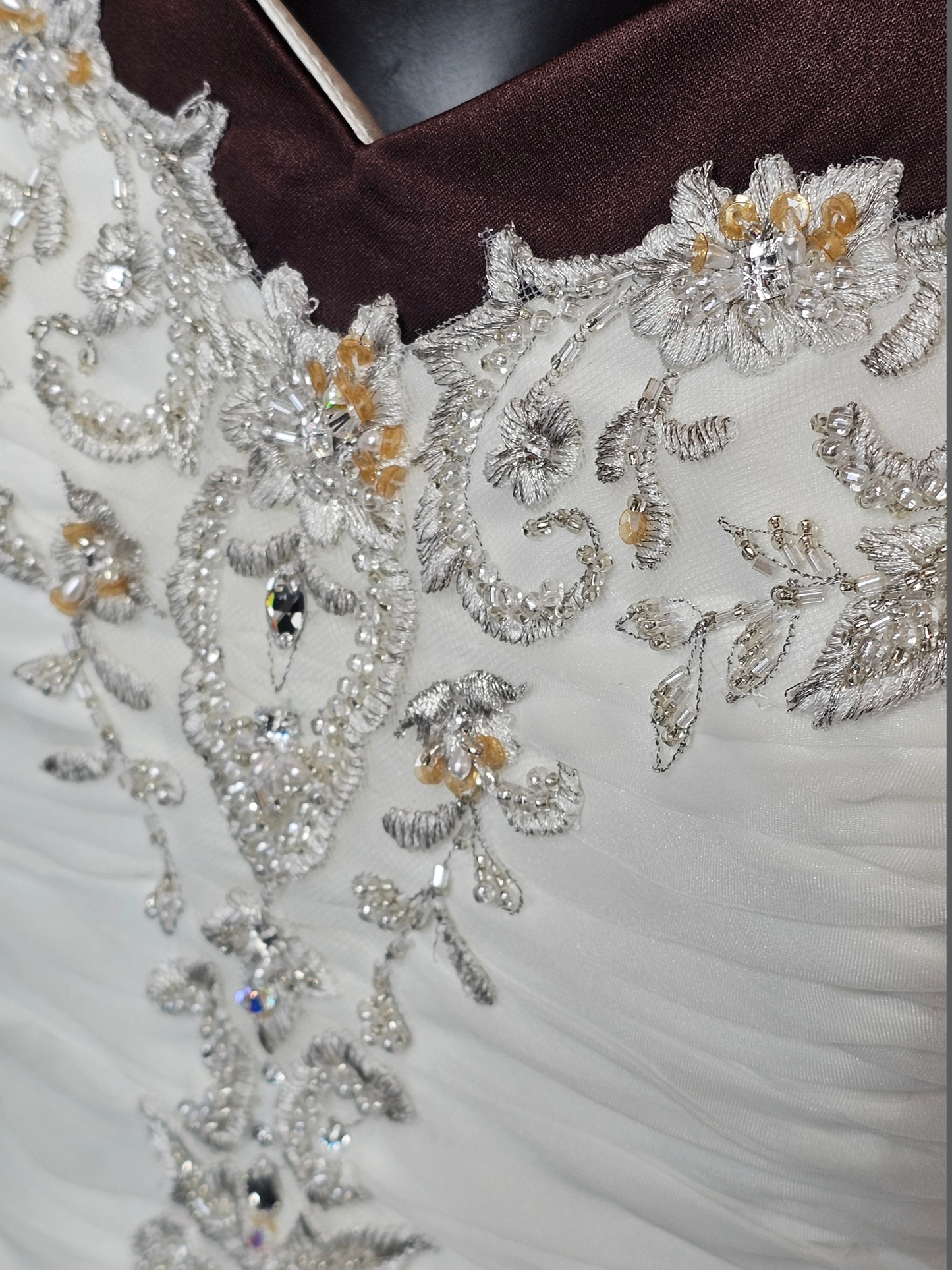 Ivory/Chocolate Satin Sweetheart A-line Wedding Gown - Bonny
