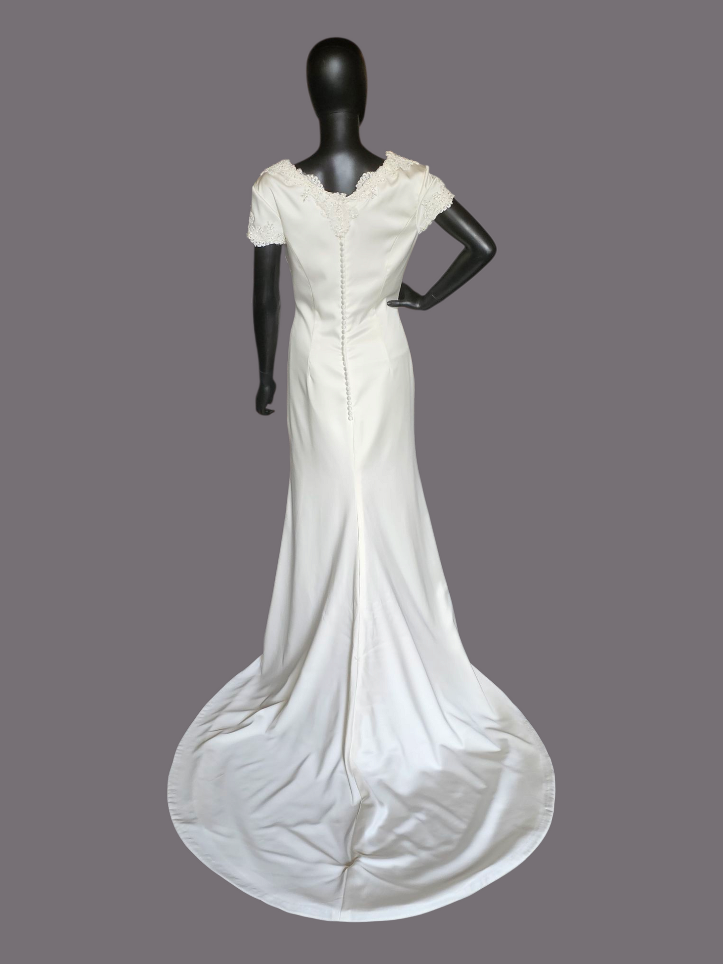 Ivory Silky Satin Cowl Neck Wedding Gown Sheath  - Casablanca