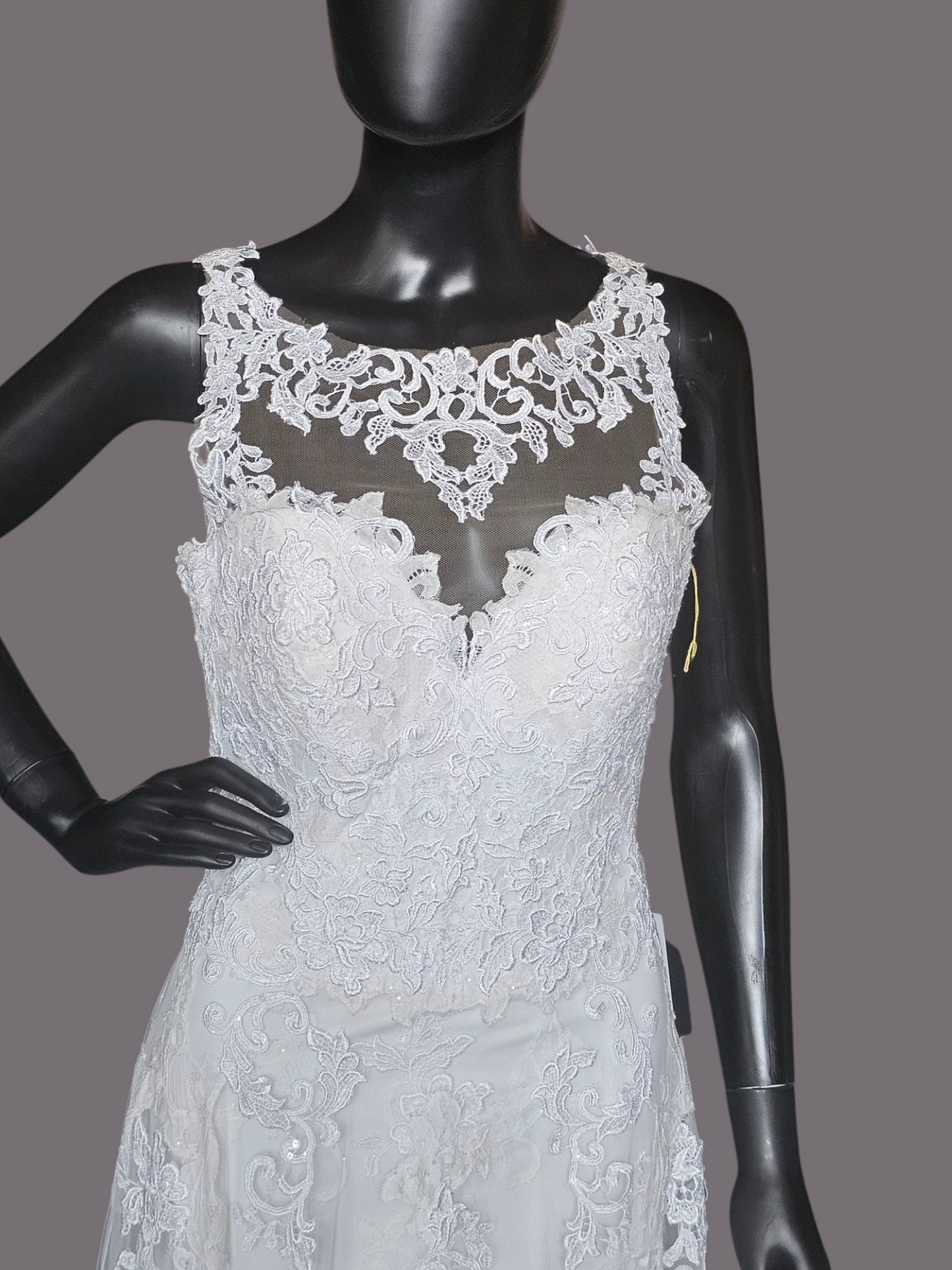 White Lace Illusion Bodice Open Back Wedding Gown - Morilee Madeline Gardner