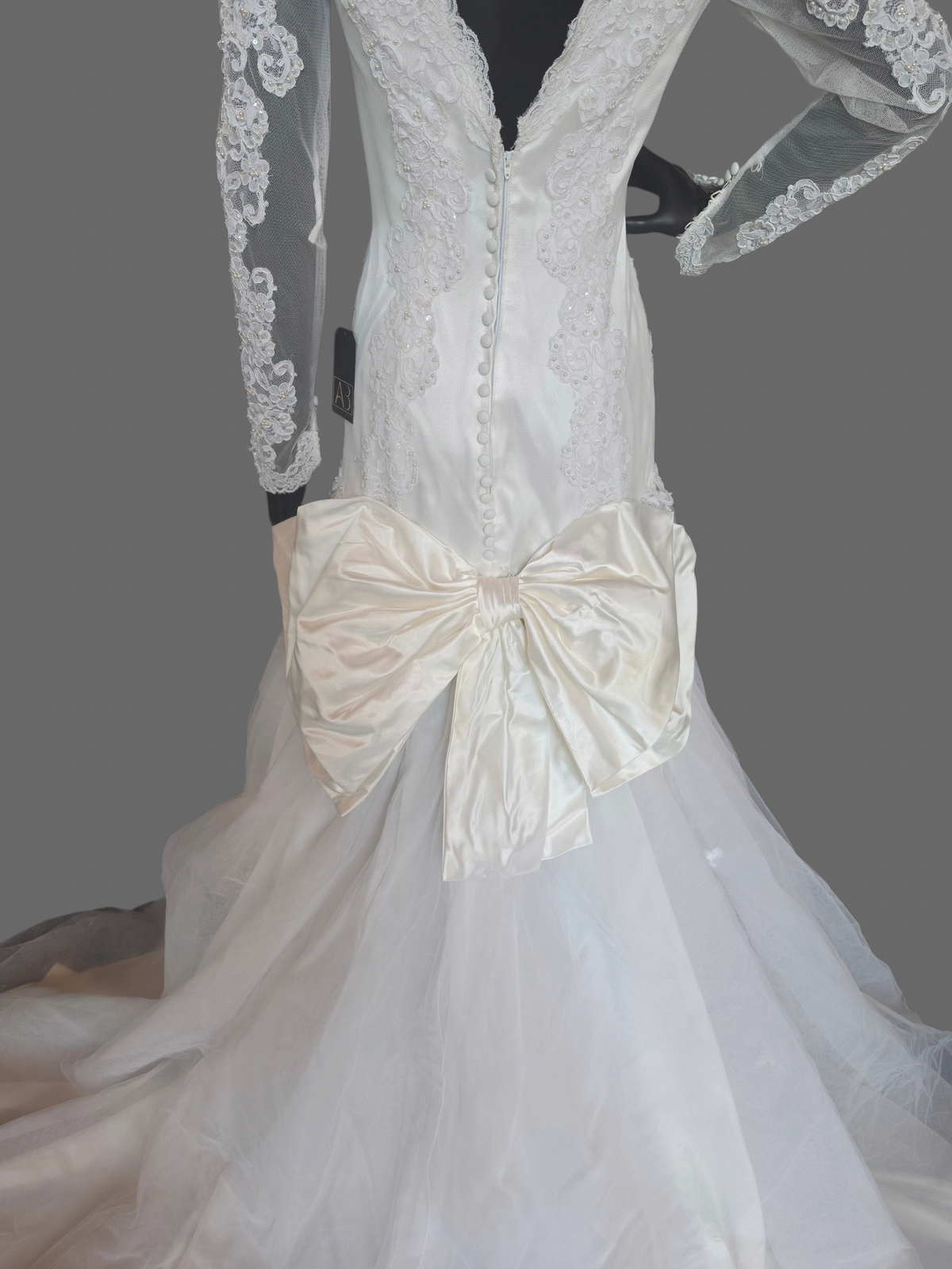 Vintage 80's Mermaid Long Sleeve With Bow - Davids Bridal