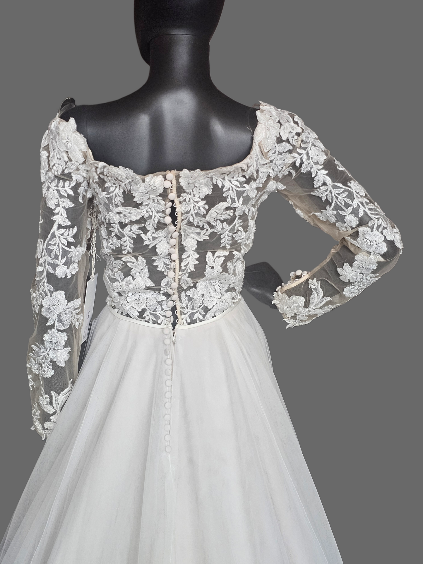 Ivory/Honey Illusion Lace Long Sleeve A-Line Wedding Gown