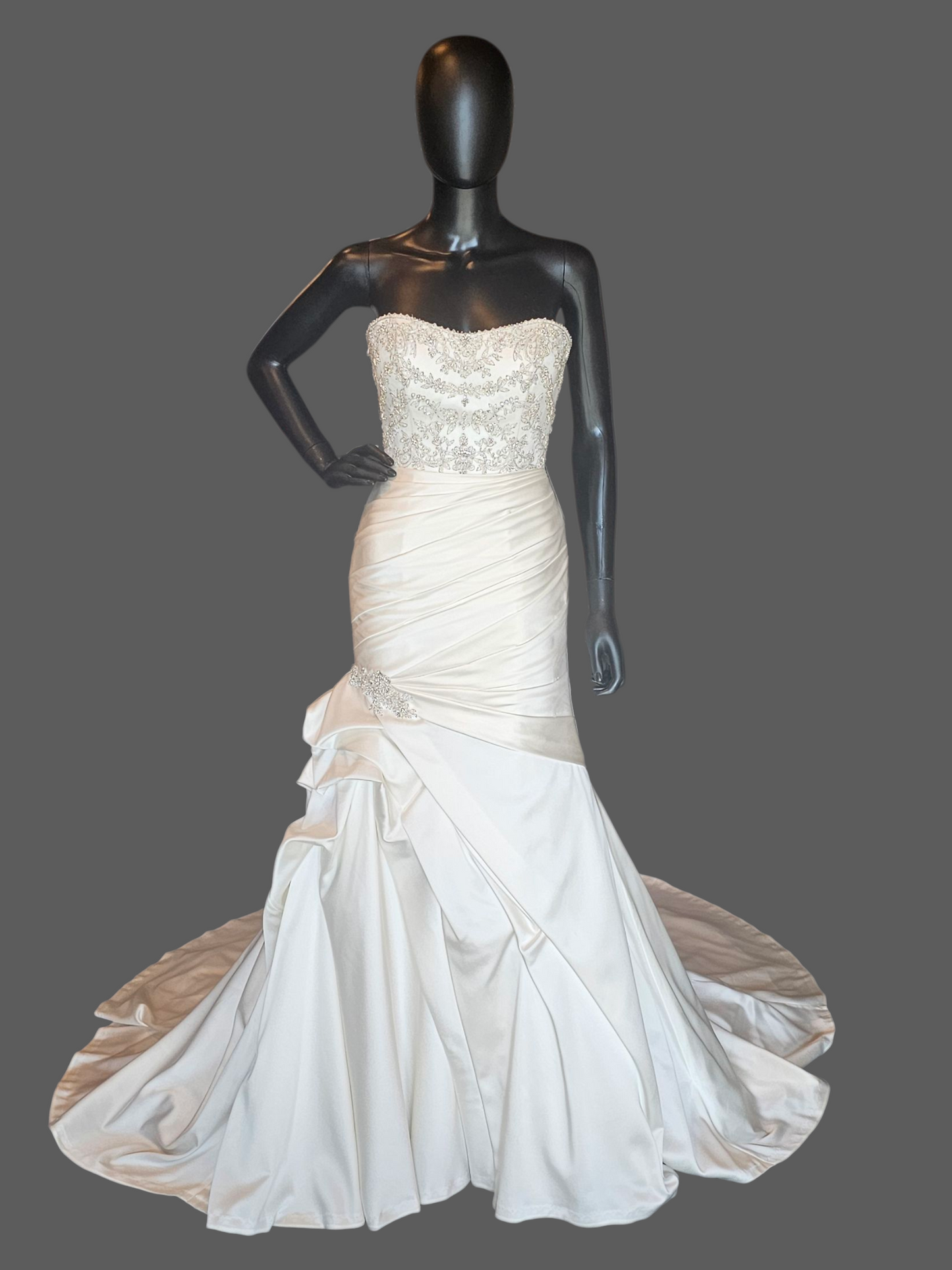 Ivory Silky Satin Side Sweep Fit/Flare Wedding Gown - Casablanca