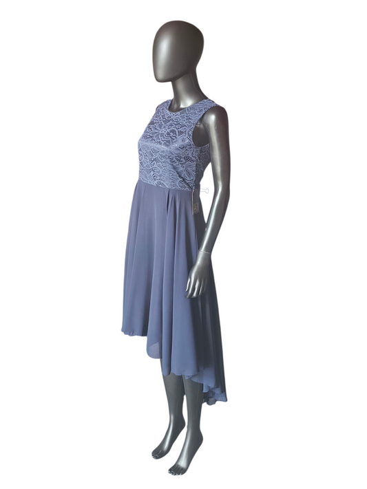 Navy Lace/Chiffon High/Low Dress
