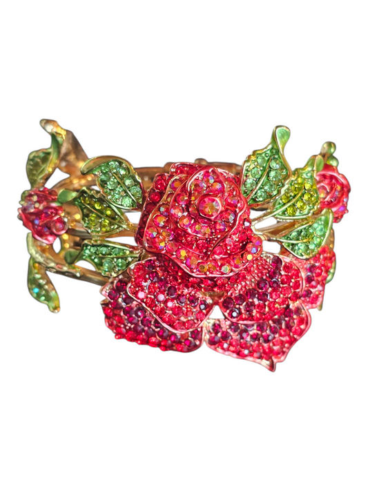 Gold Crystal Rose Cuff Bracelet
