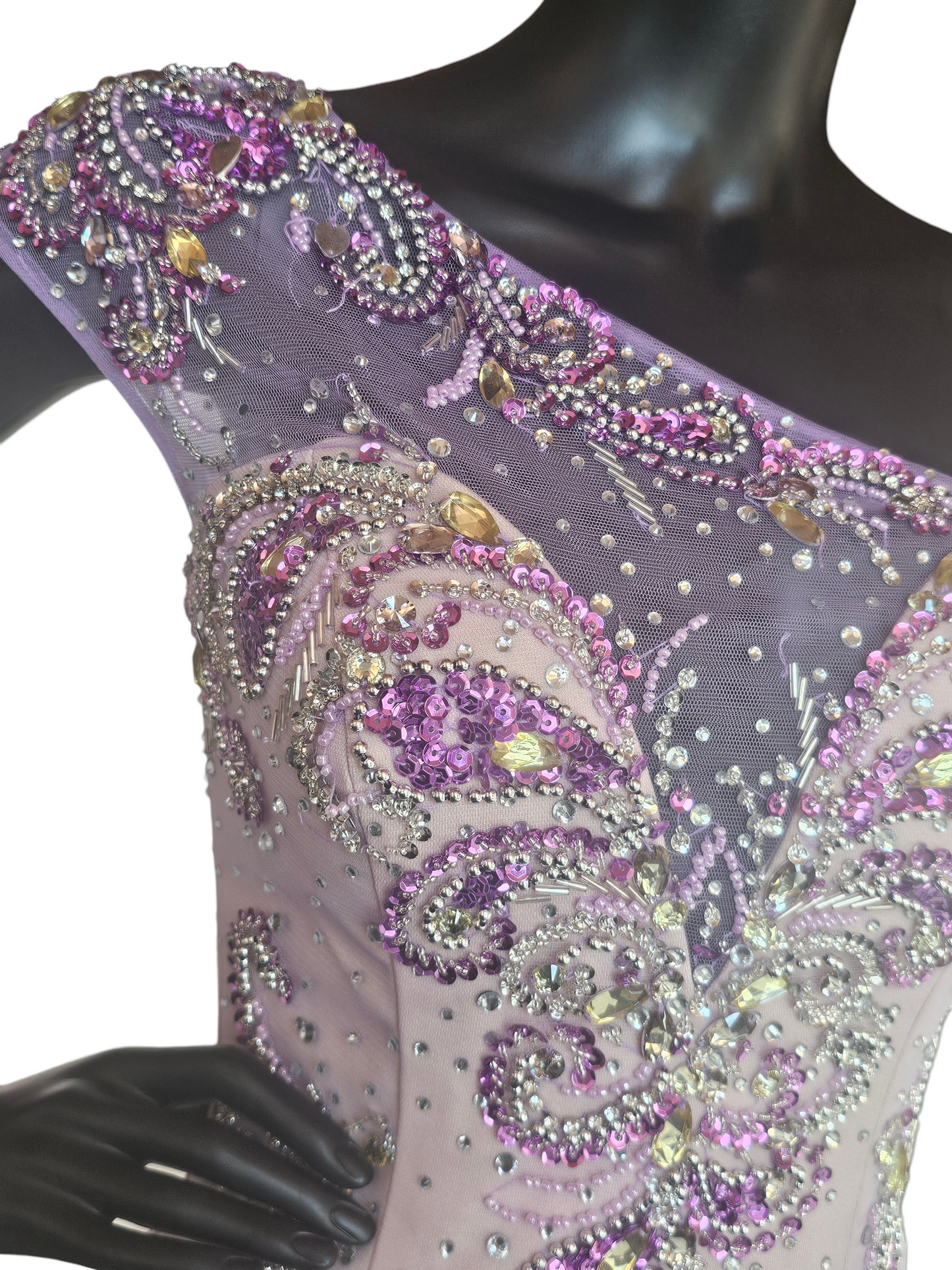 Purple/Lavender Beaded FIt/Flare One Shoulder Formal/Prom Dress