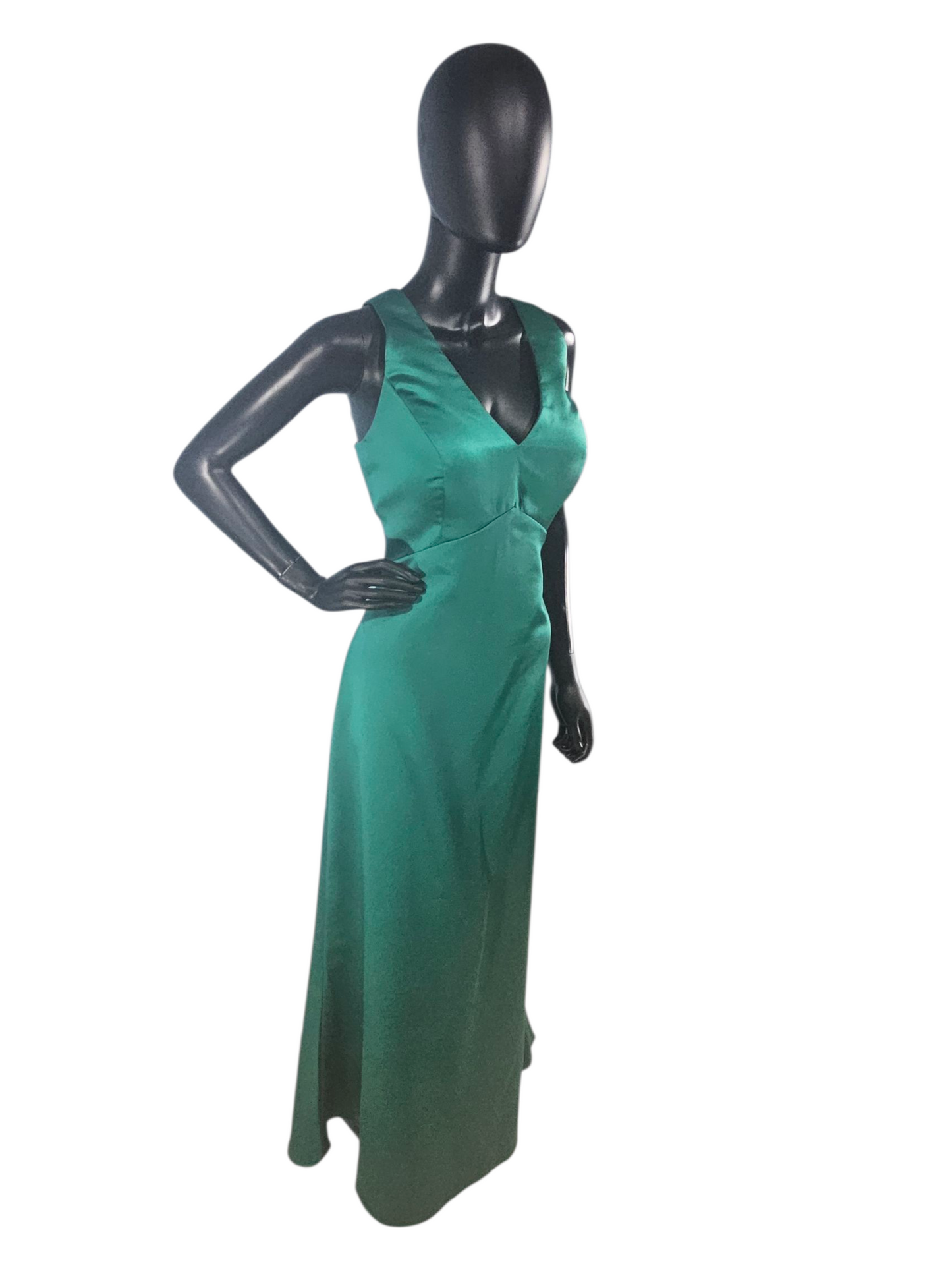 Emerald Satin V-Neck Fit/Flare Formal Dress - Da Vinci