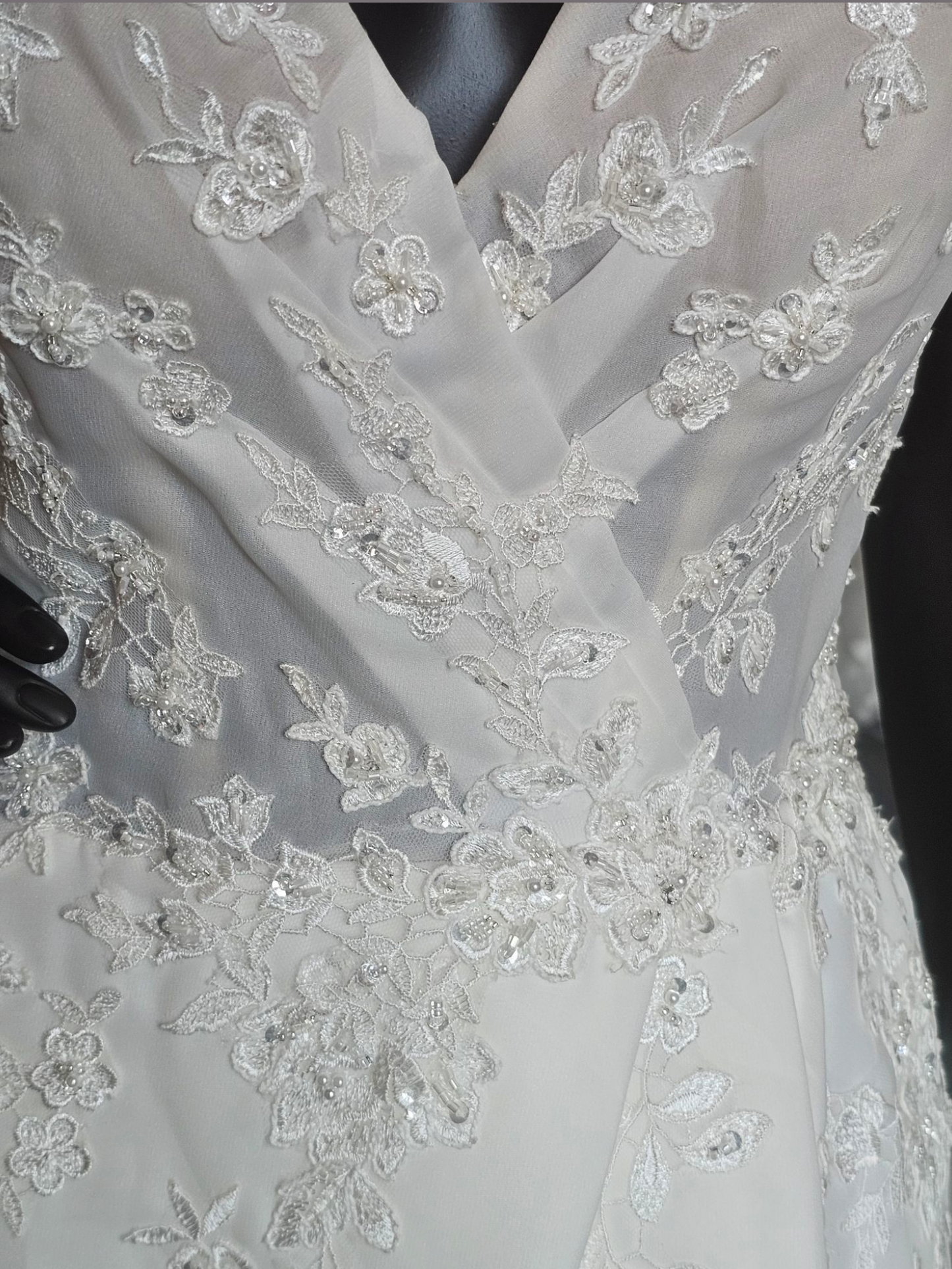 V-Neck Illusion Full Skirt Wedding Gown  - Madeline Gardner