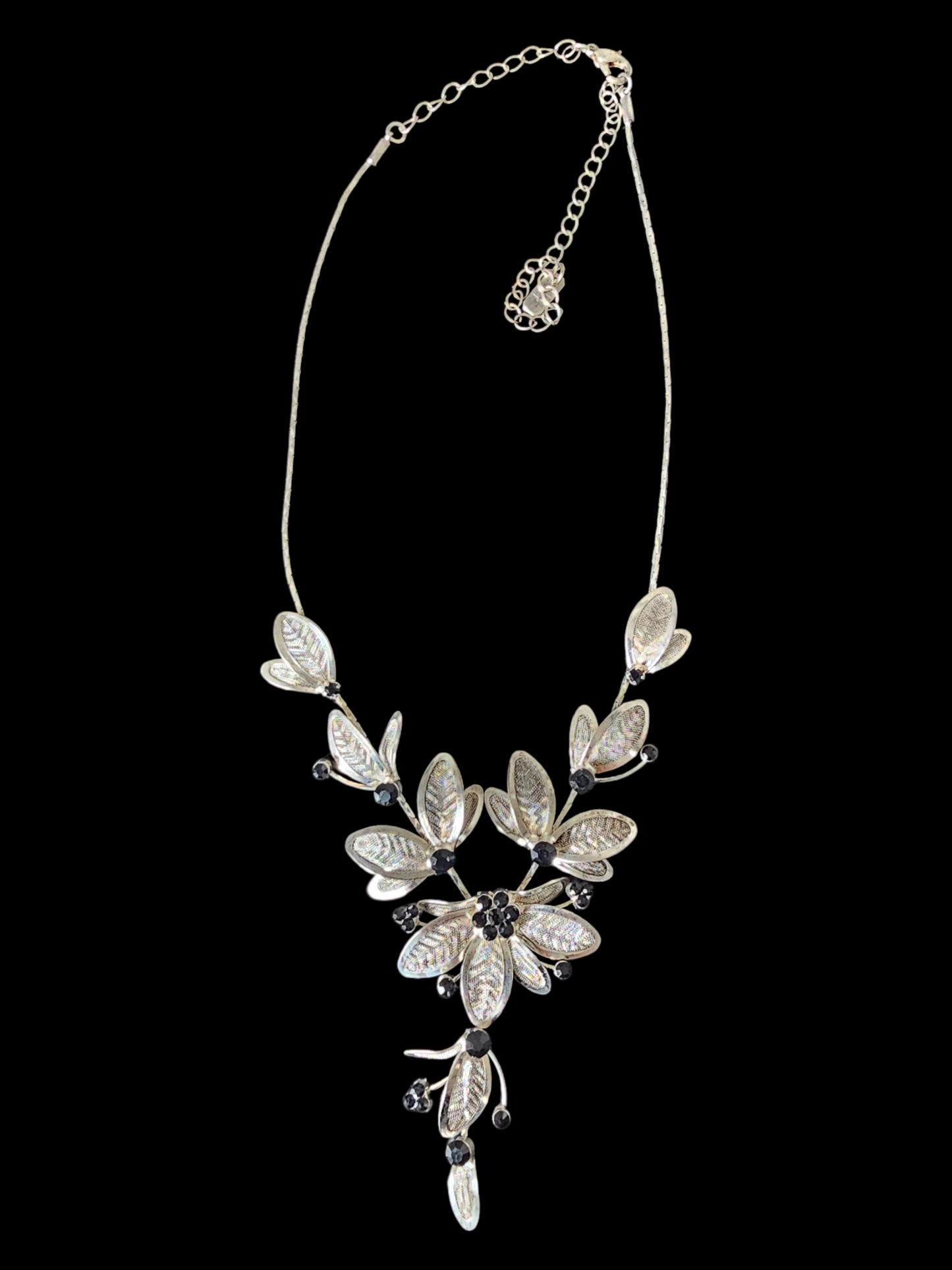 Silver/Black Crystal Mesh Leaf 3-Piece Jewelry Set