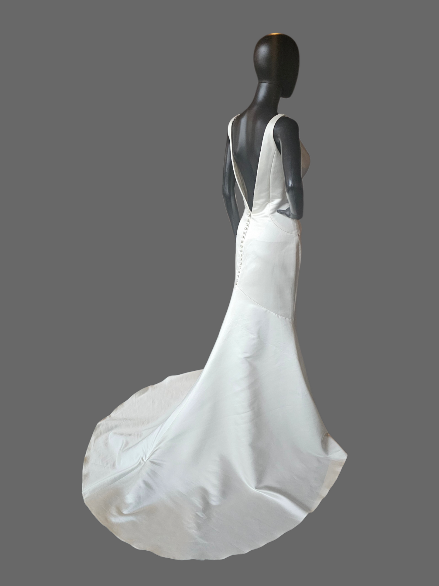 Ivory Silky Satin Plunge Fit/Flare Wedding Gown - Mori Lee