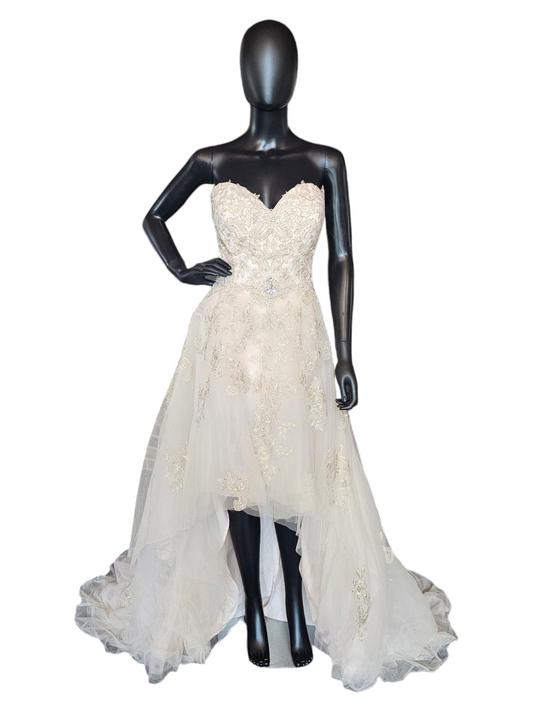 Champagne/Gold Embroidered High/Low Wedding Gown - Private Label by G