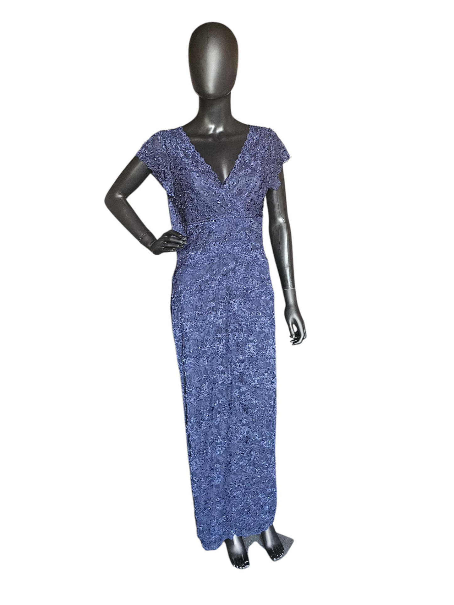 Navy Stretch Lace Cap Sleeve - PETITE