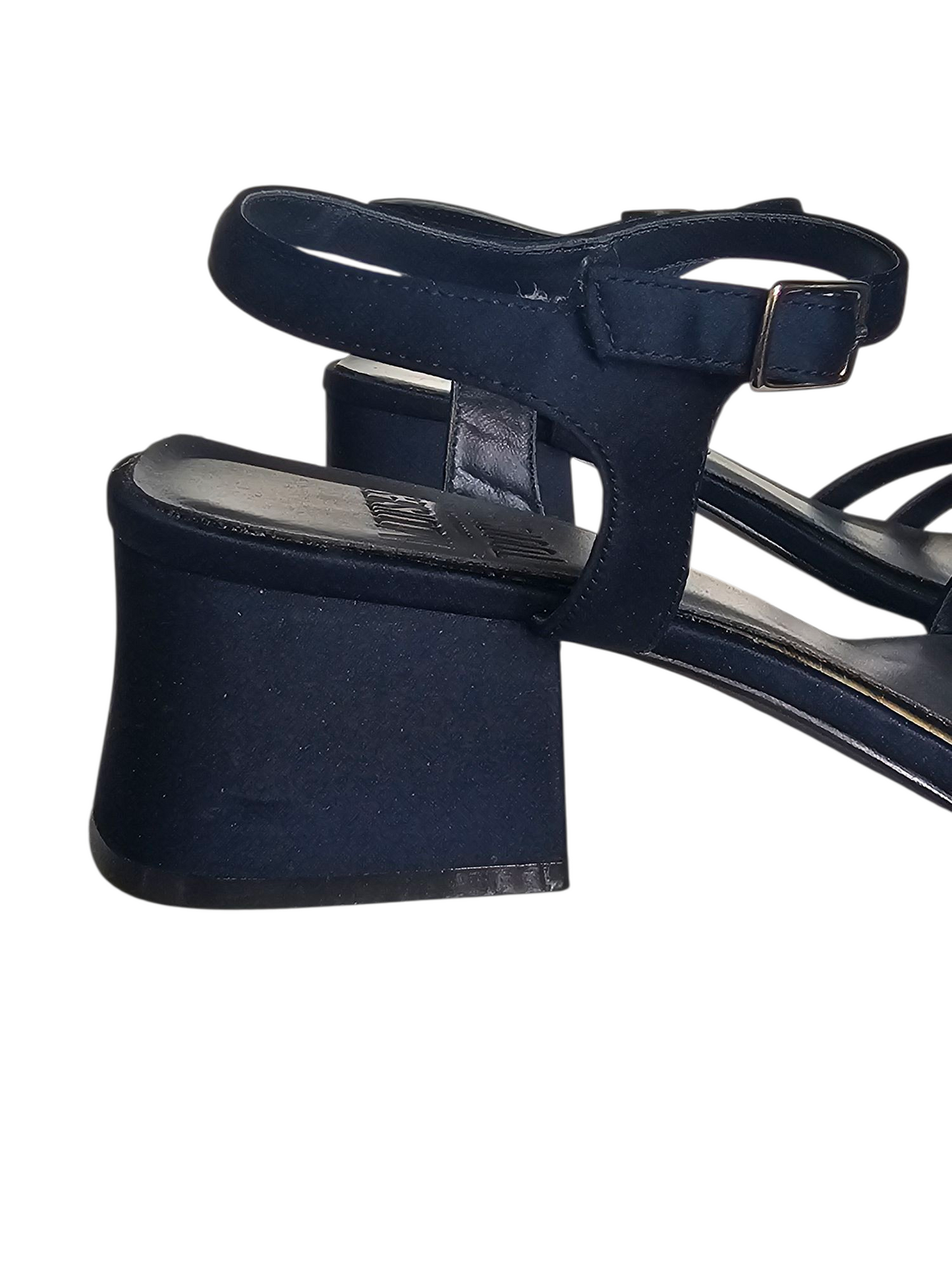 Navy Satin Strappy Sandal Block Heel