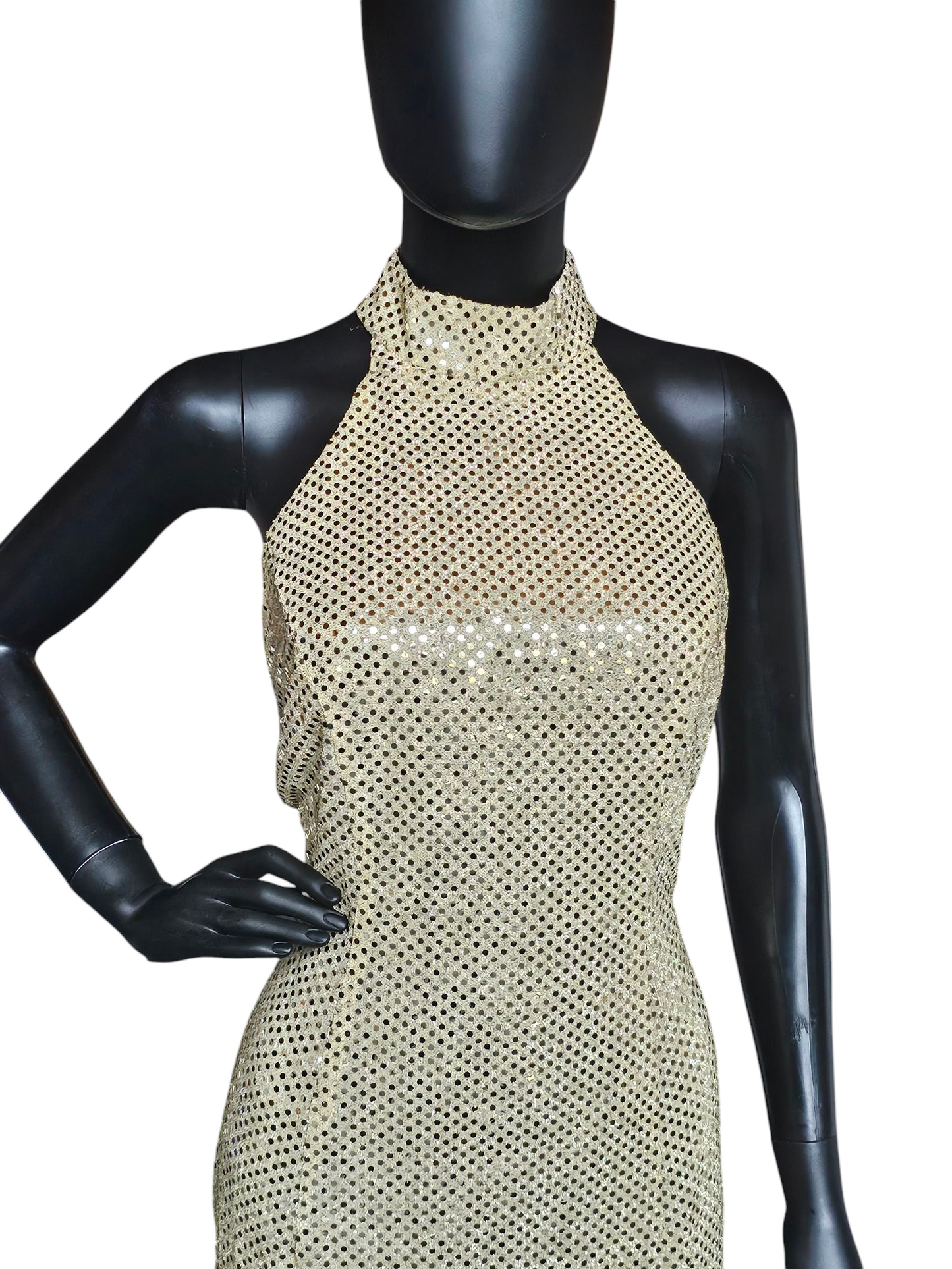 Vintage Gold Sequin Halter Sheath