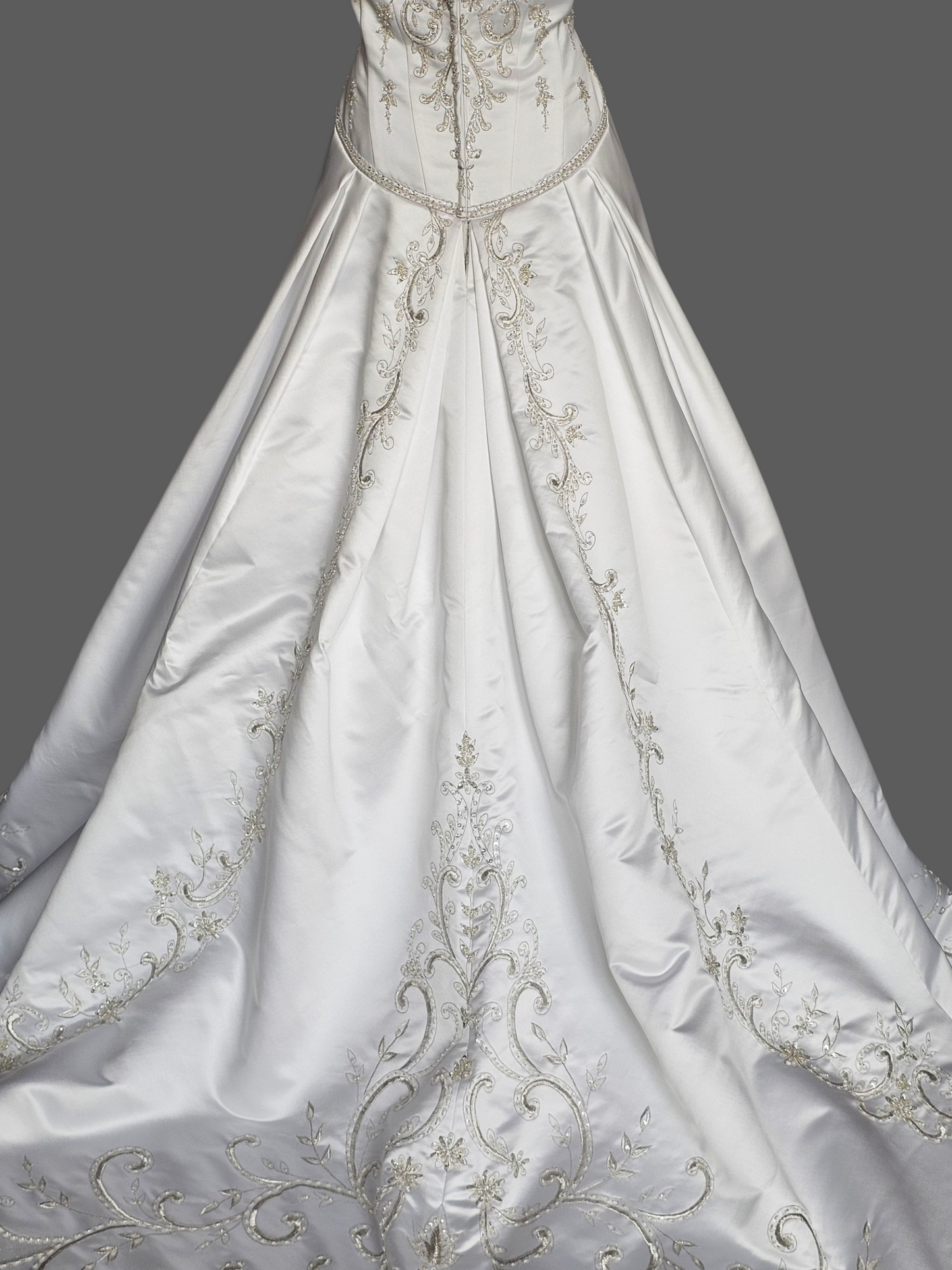 White Satin Drop Waist A-Line Wedding Gown  - Casablanca
