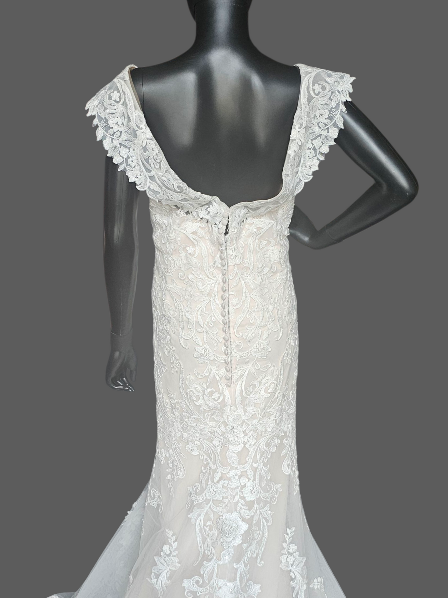 Ivory/Champagne Lace Off Shoulder/Portrait Collar Wedding Gown - Mori Lee