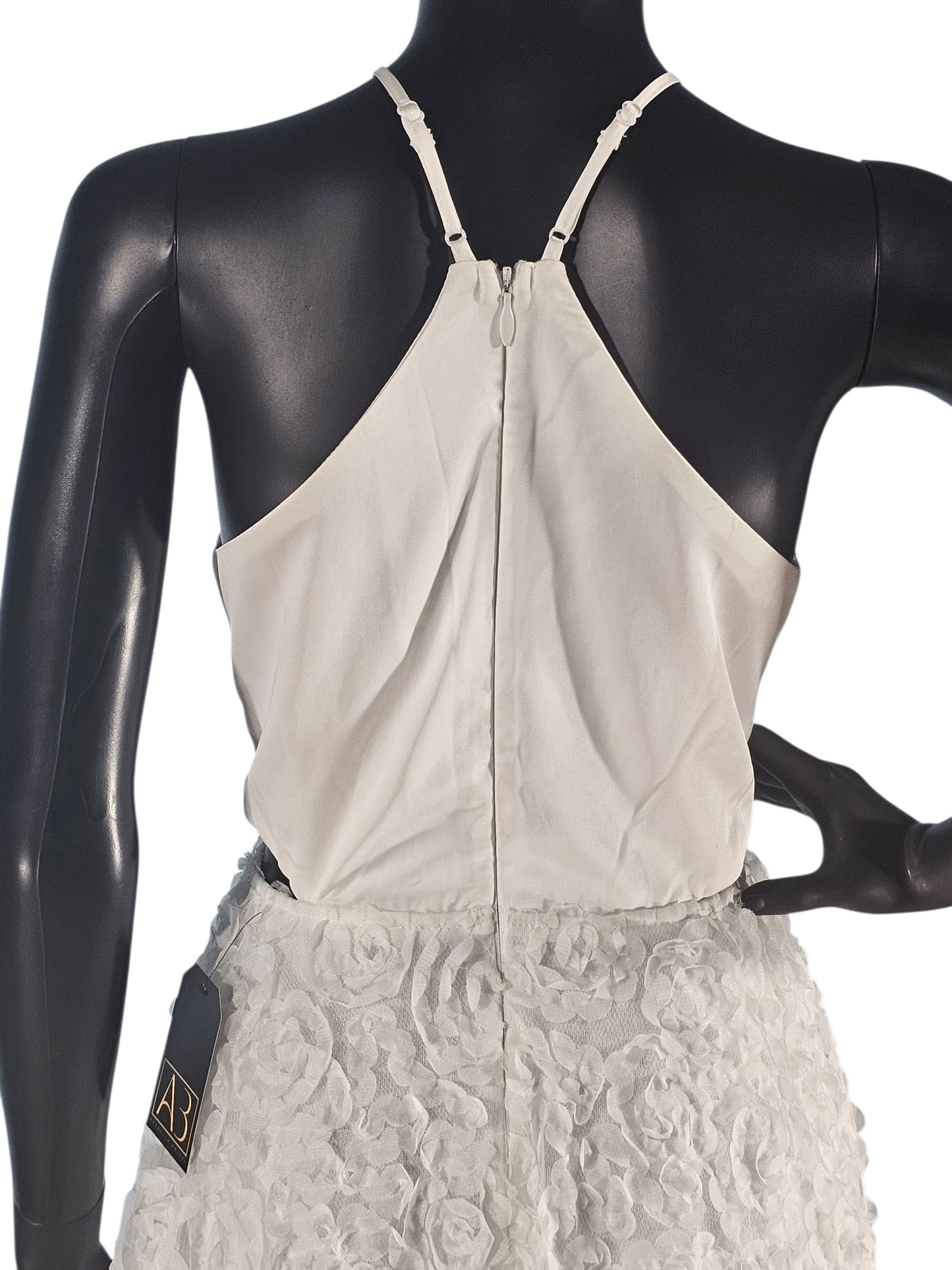 Short White Satin Halter Organza Flower Party Dress - NWT - Fashion Nova