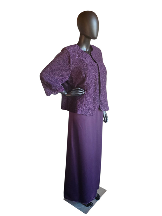 Plum Shimmer Dress 3/4 Jacket - Alex Evenings