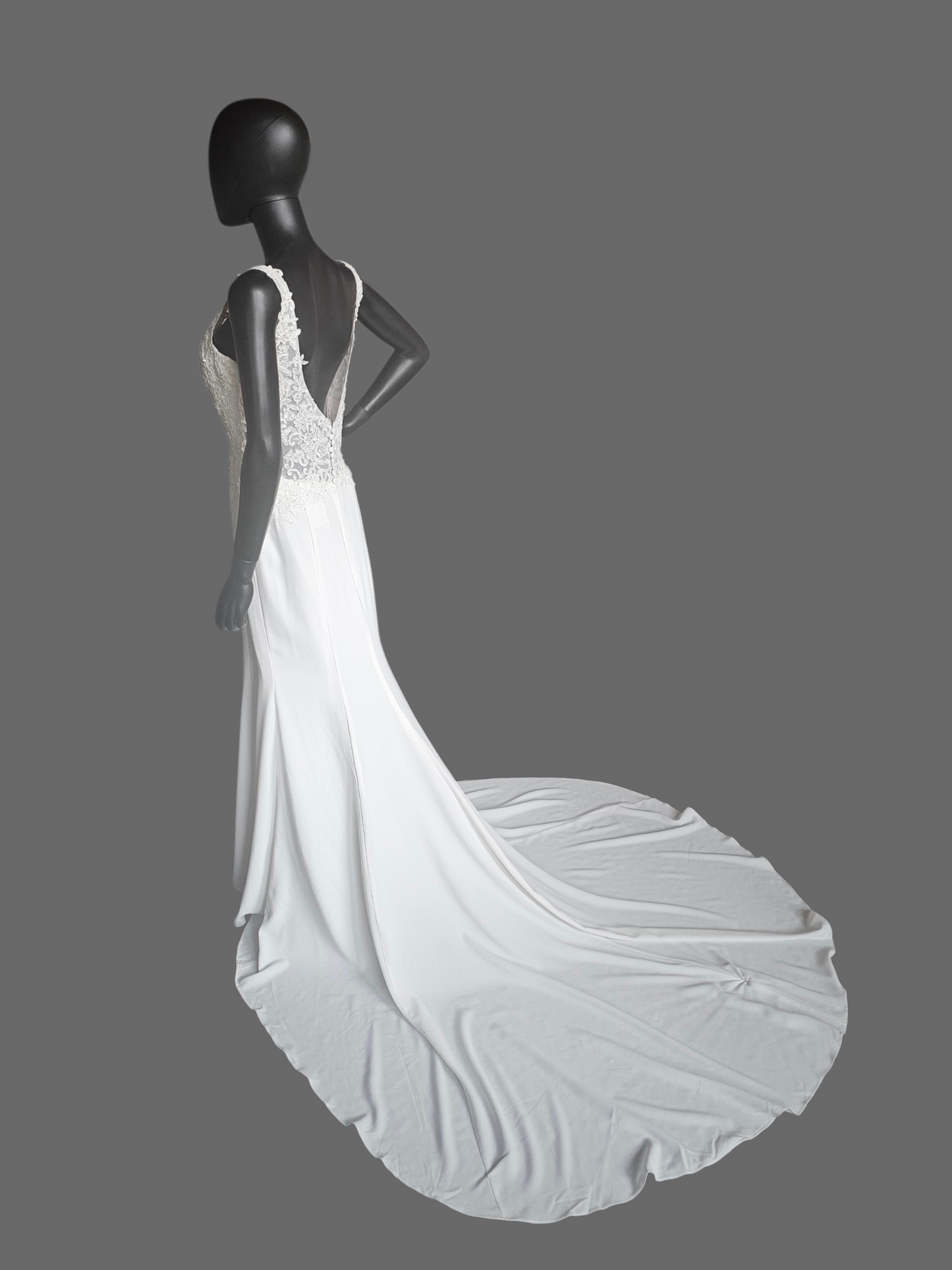 V-Neck Lace Bodice Fit/Flare Wedding Gown - Davinci