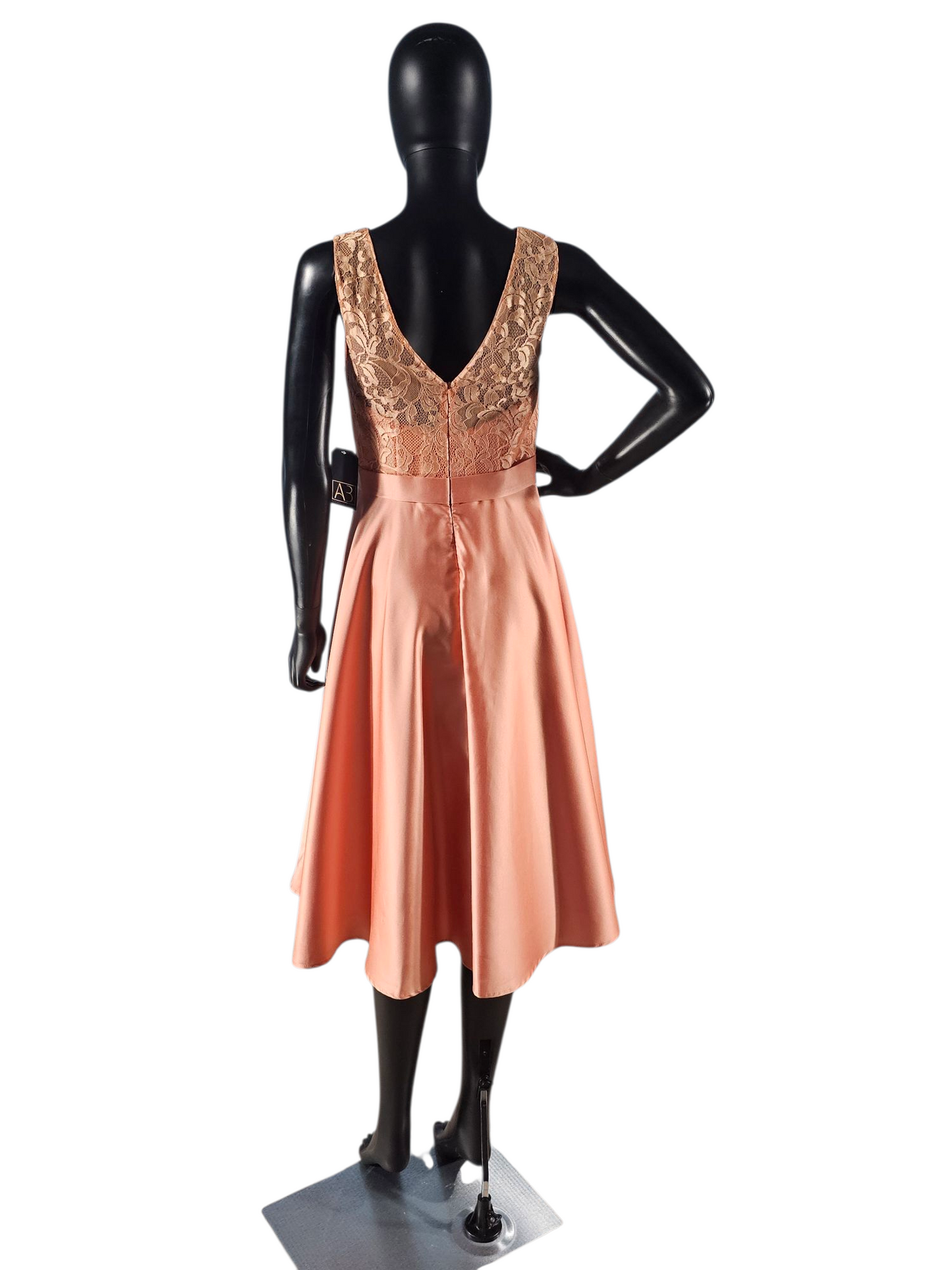 Peach Satin Lace Bodice Cocktail Dress - JJs House