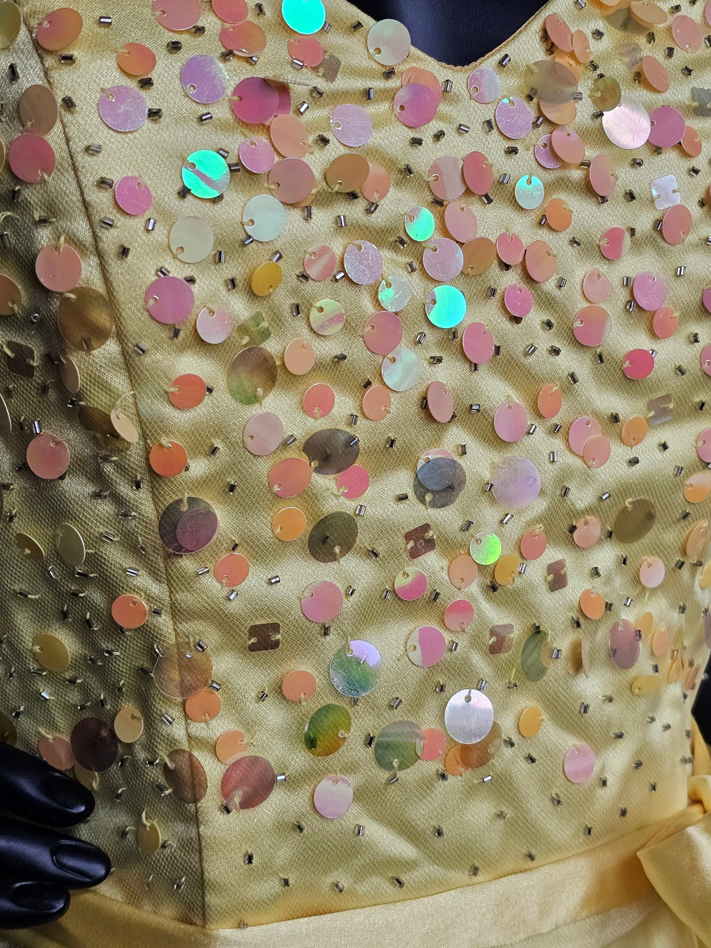Neon Yellow/Peach Sequin Prom Dress - Masquerade