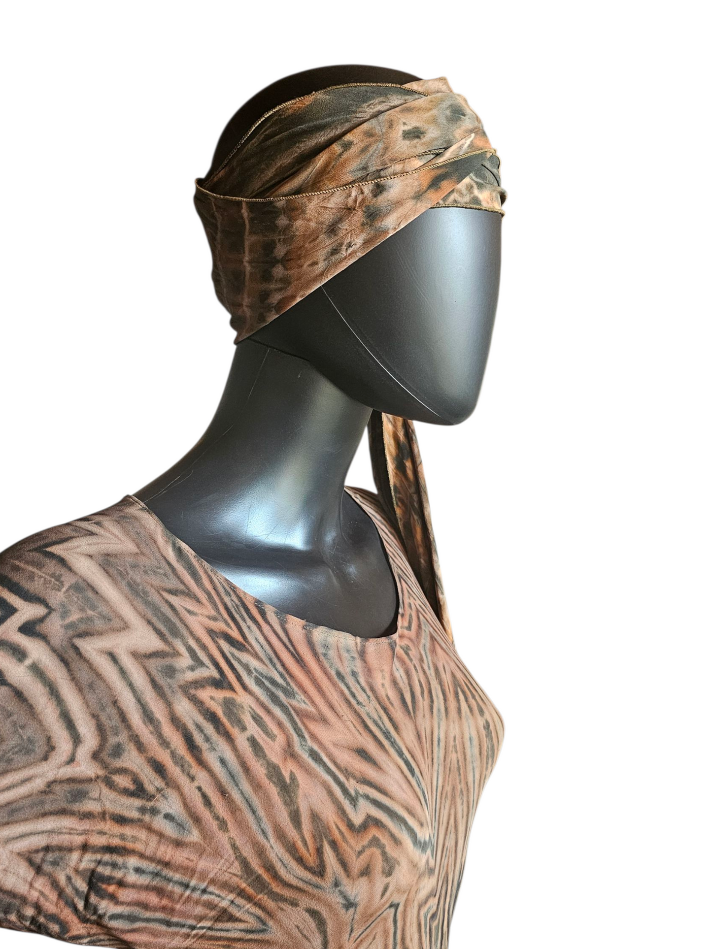 Brown/Black Shibori Silk Hand Dyed Bias Cut Maxi Swing Dress - Carter + Teri