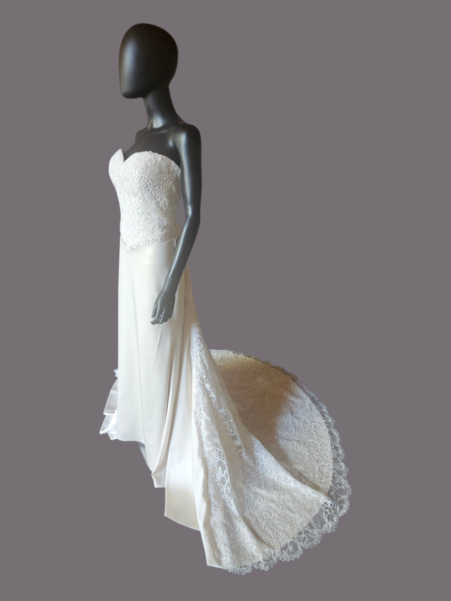 Champagne Silky Satin/Ivory Lace Wedding Gown - Beloved