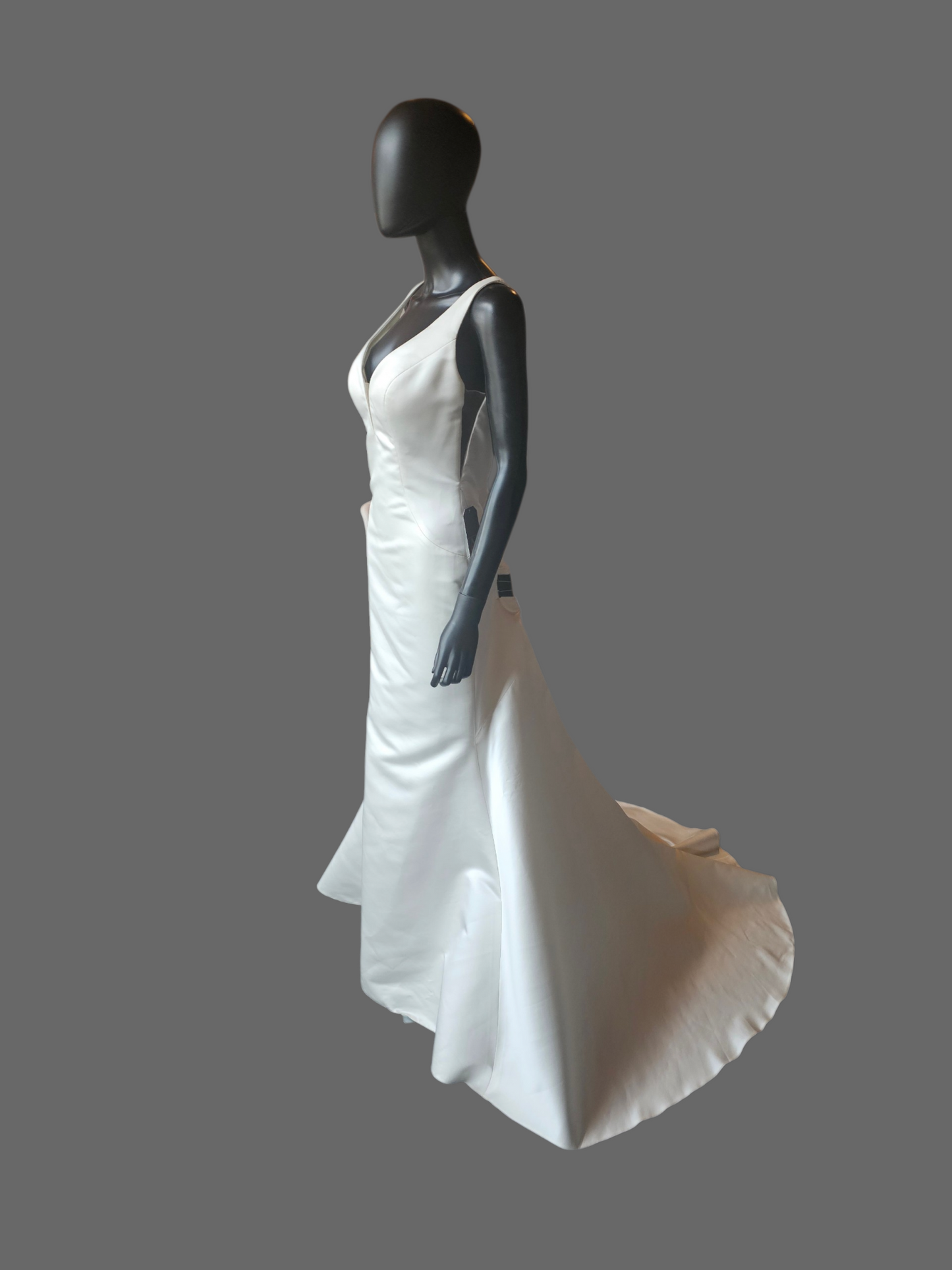 Ivory Silky Satin Plunge Fit/Flare Wedding Gown - Mori Lee