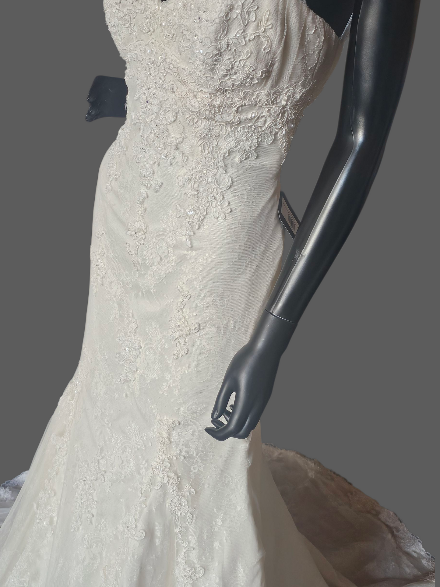 Dark Ivory Lace Fit/Flare V-Neck Wedding Gown - Pronovias