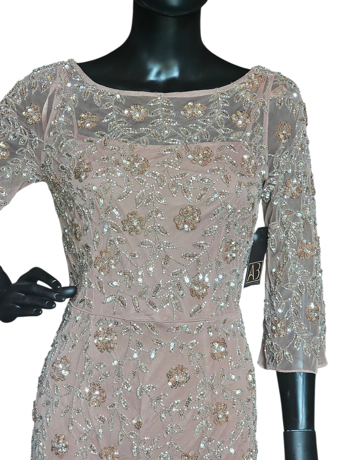 Rose Beaded 3/4 Sleeve Formal Dress - Aiden Mattox NWT