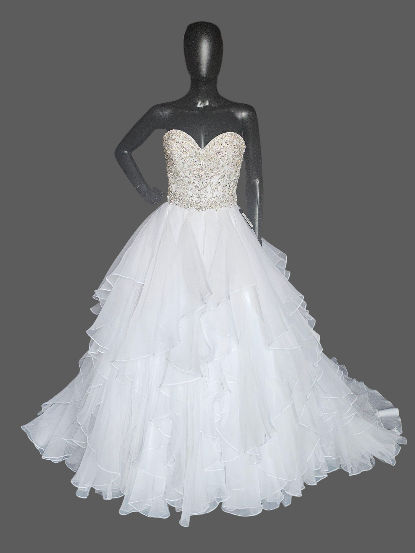 White Strapless Tiered Organza Ballgown Wedding Dress NWOT - Mori Lee