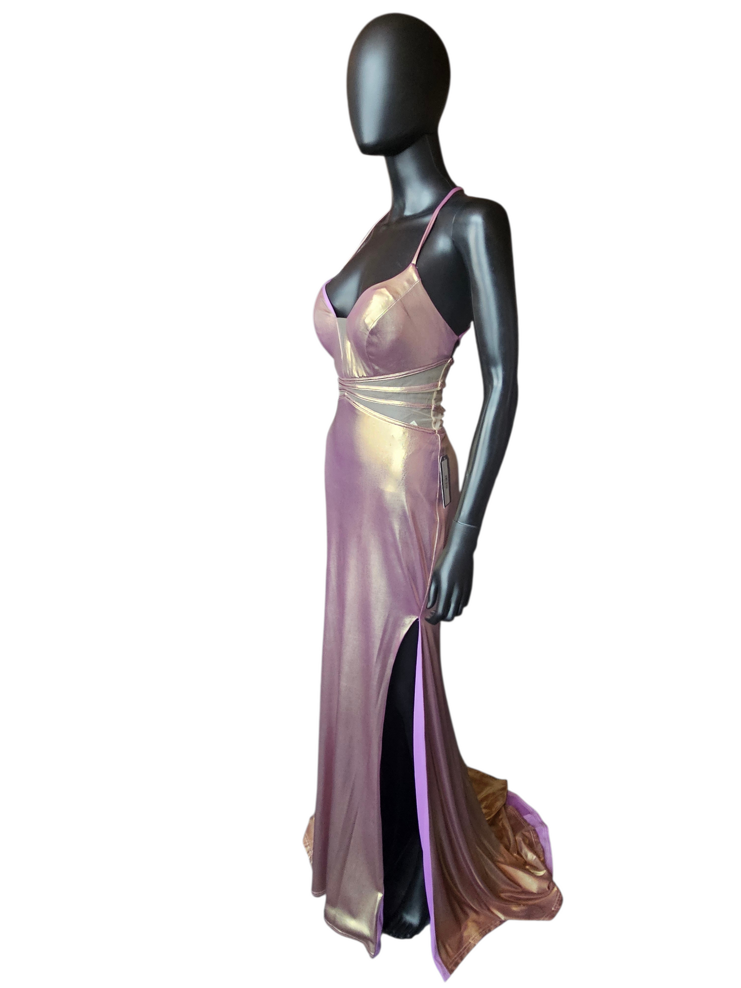 Rose Gold Iridescent Stretch Plunge Prom/Party Dress - Sparkle