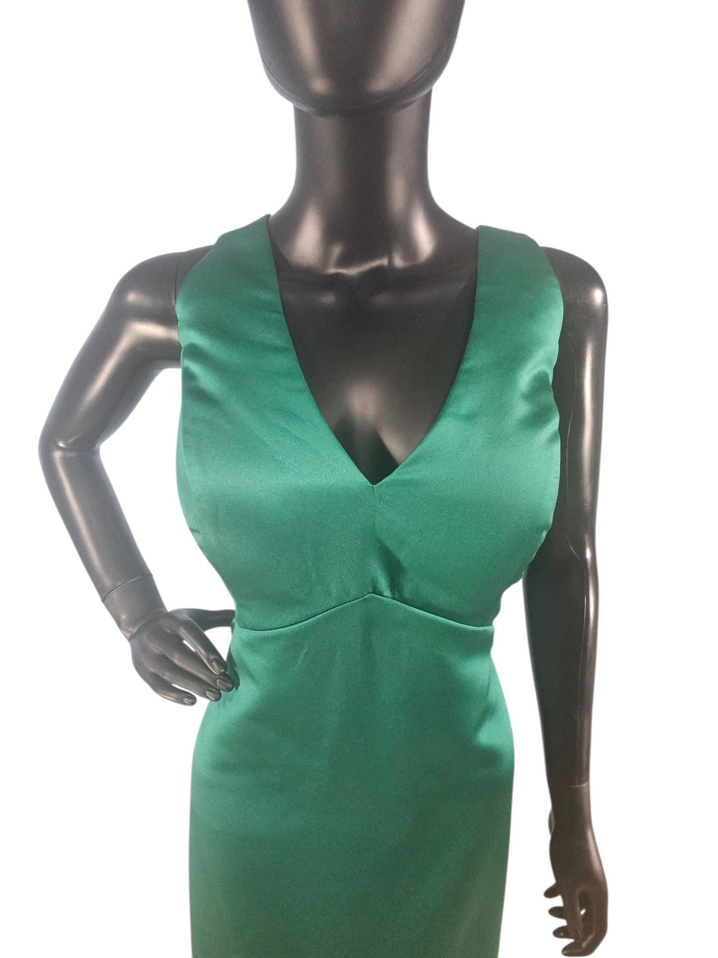 Emerald Satin V-Neck Fit/Flare Formal Dress - Da Vinci