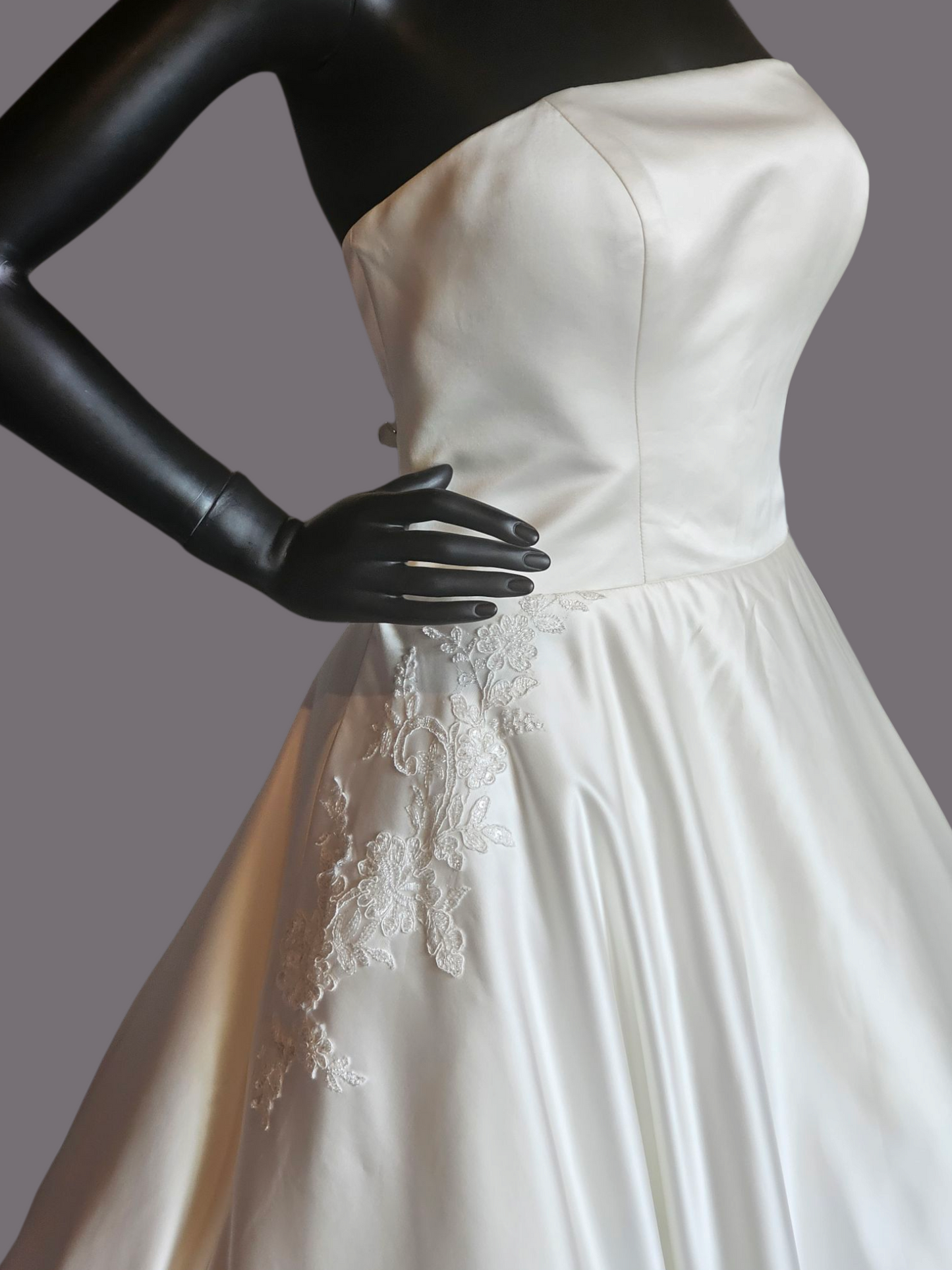 Strapless A-Line Ivory Satin with Scalloped Hem Detail -  Morilee