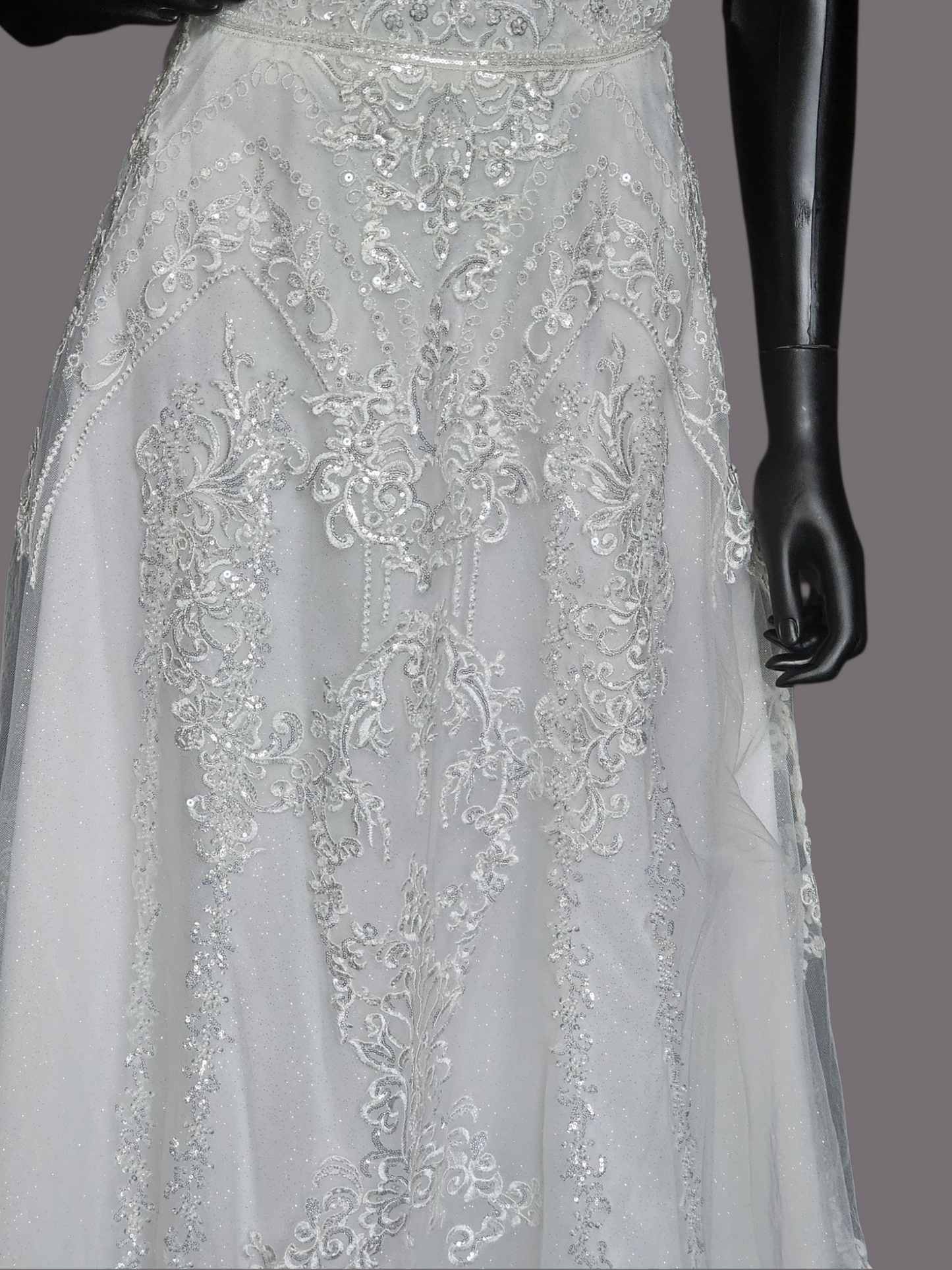 Sparkle A-Line Plunge Spaghetti Strap Wedding Gown - Oleg Cassini
