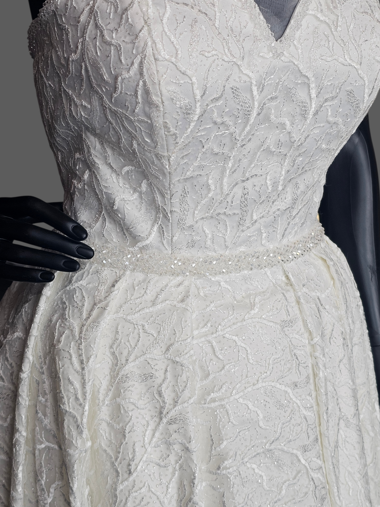 Ivory Sparkle Vine Embroidered Pleated A-Line Wedding Ballgown - Di La Sena - NWT