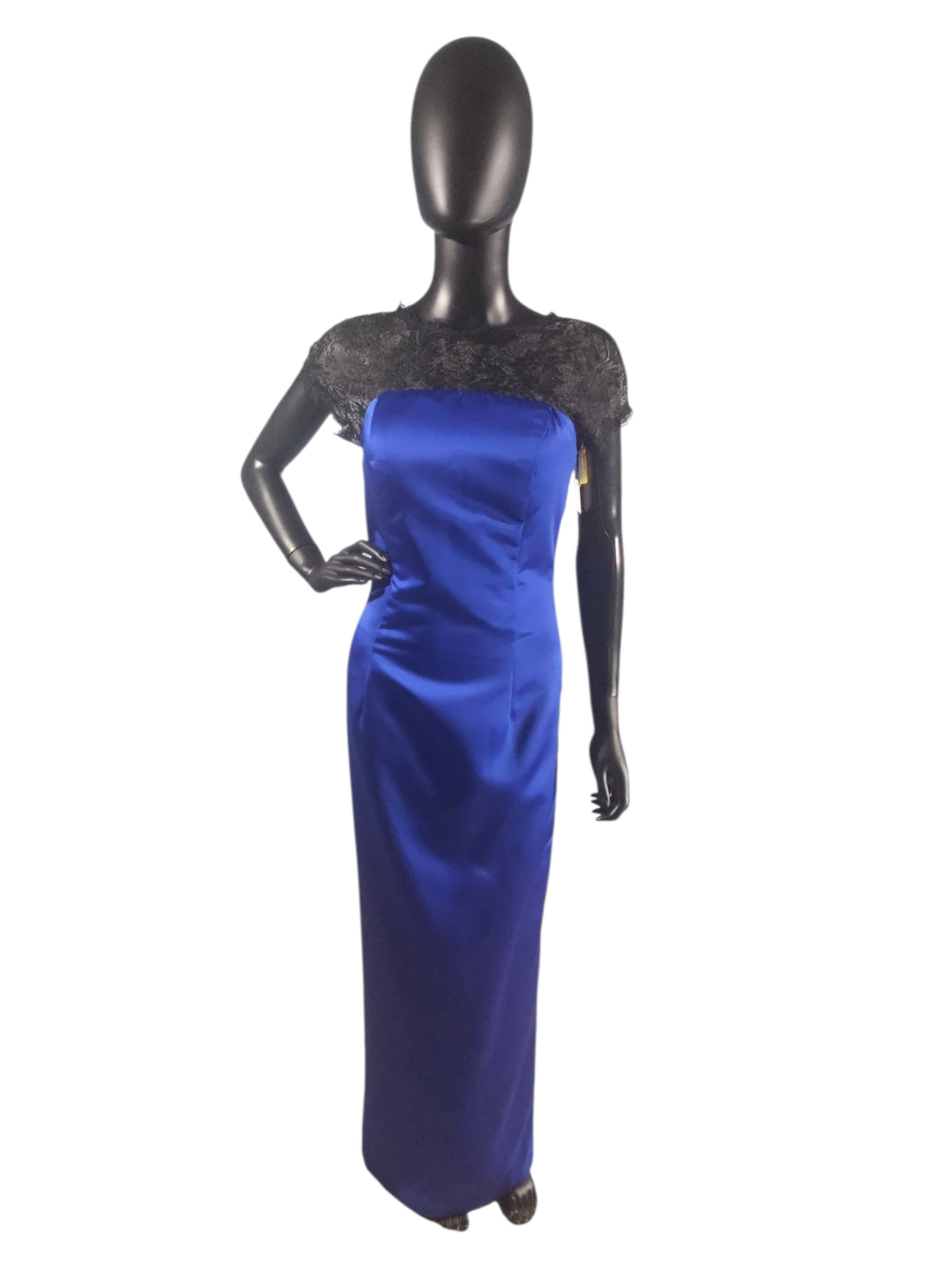 Royal Blue/Black Lace Cap Sleeve Full Length Formal Dress - Da Vinci
