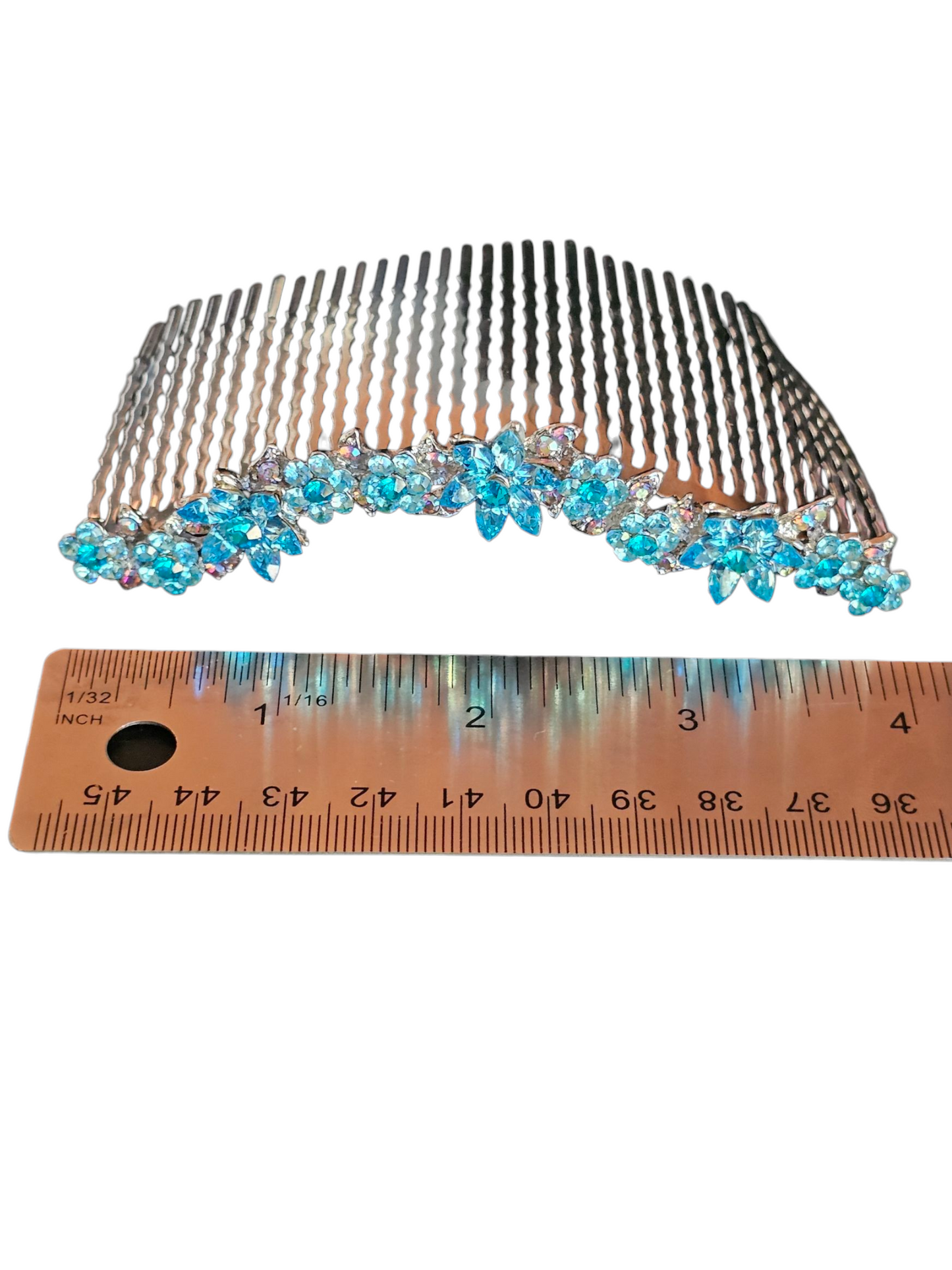 Blue Flower Crystal Comb