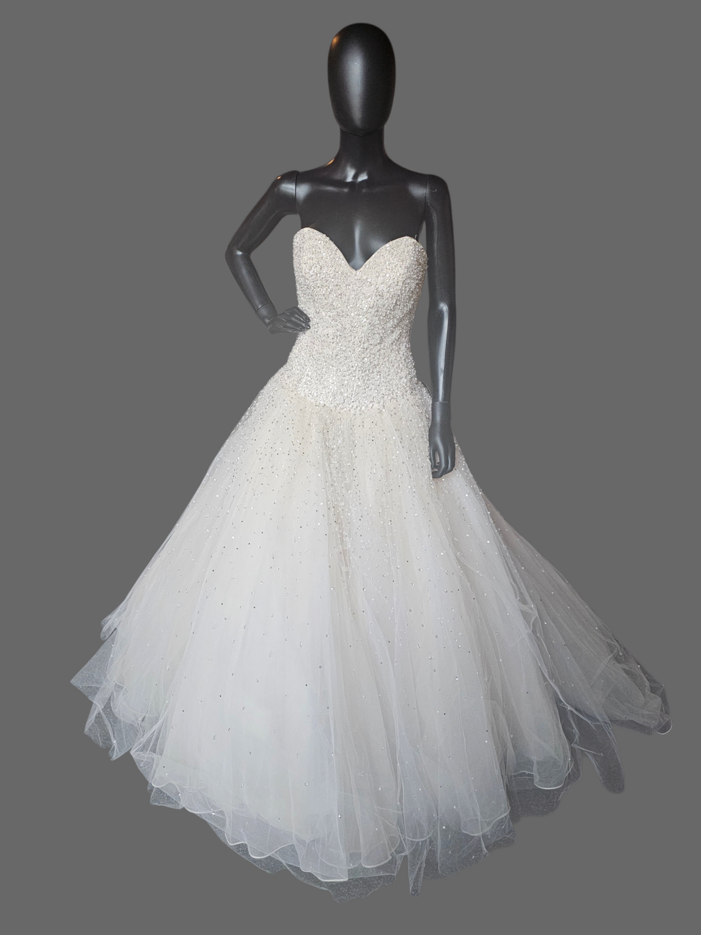 Ivory Strapless Sweatheart Beaded Drop Waist Ballgown - Mori Lee