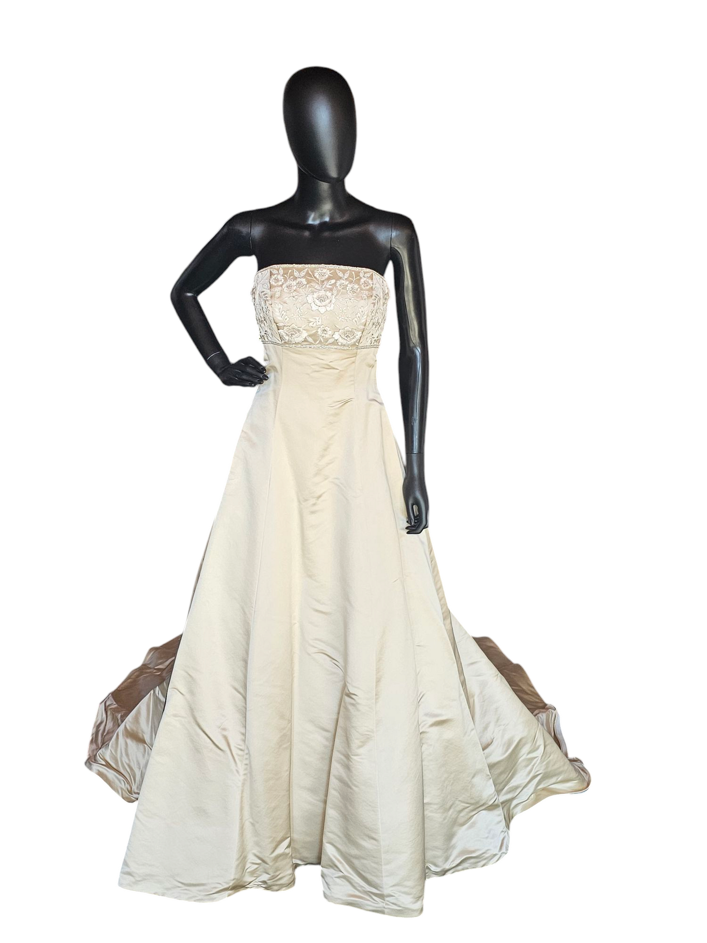 Gold Satin Empire A-Line Wedding Gown