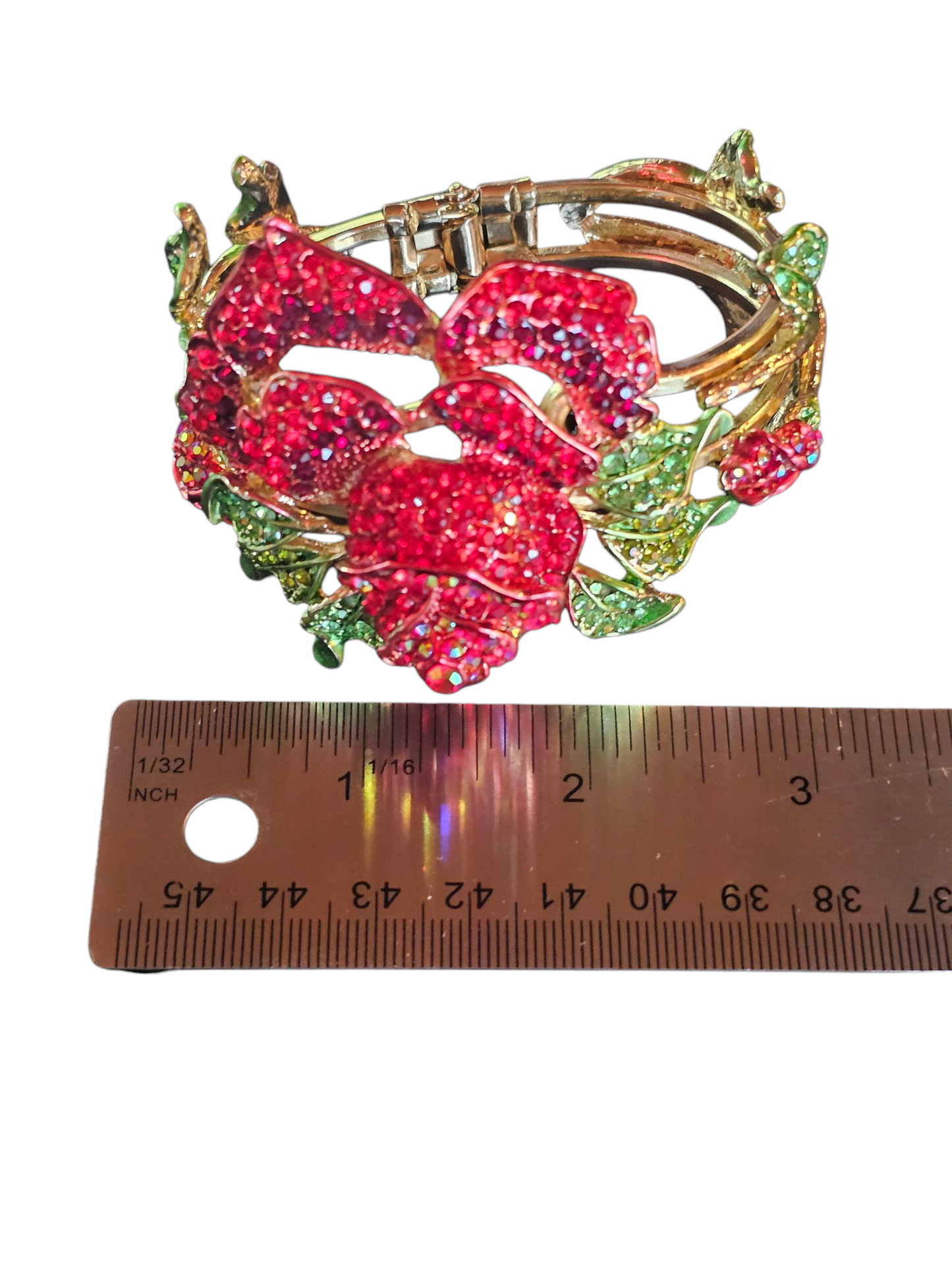 Gold Crystal Rose Cuff Bracelet