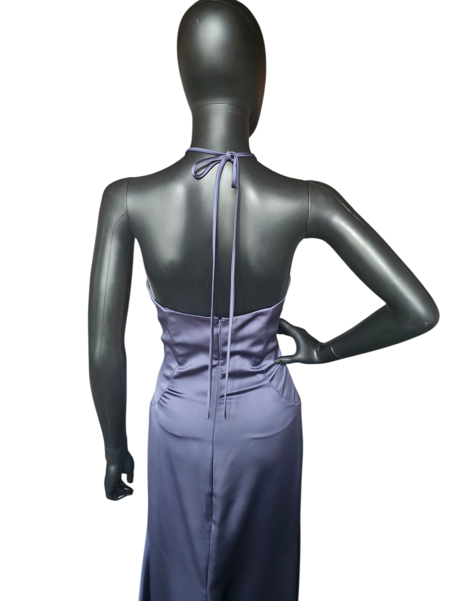 Dusk (Blue) Silky Satin Halter Haxi Bridesmaid Dress - Mori Lee