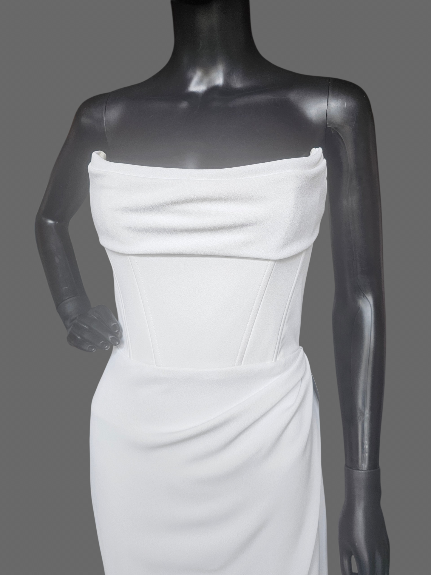 Minimalist Crepe Fit/Flare Cat Eye Side Ruched Wedding Gown - Alyssa Kristen