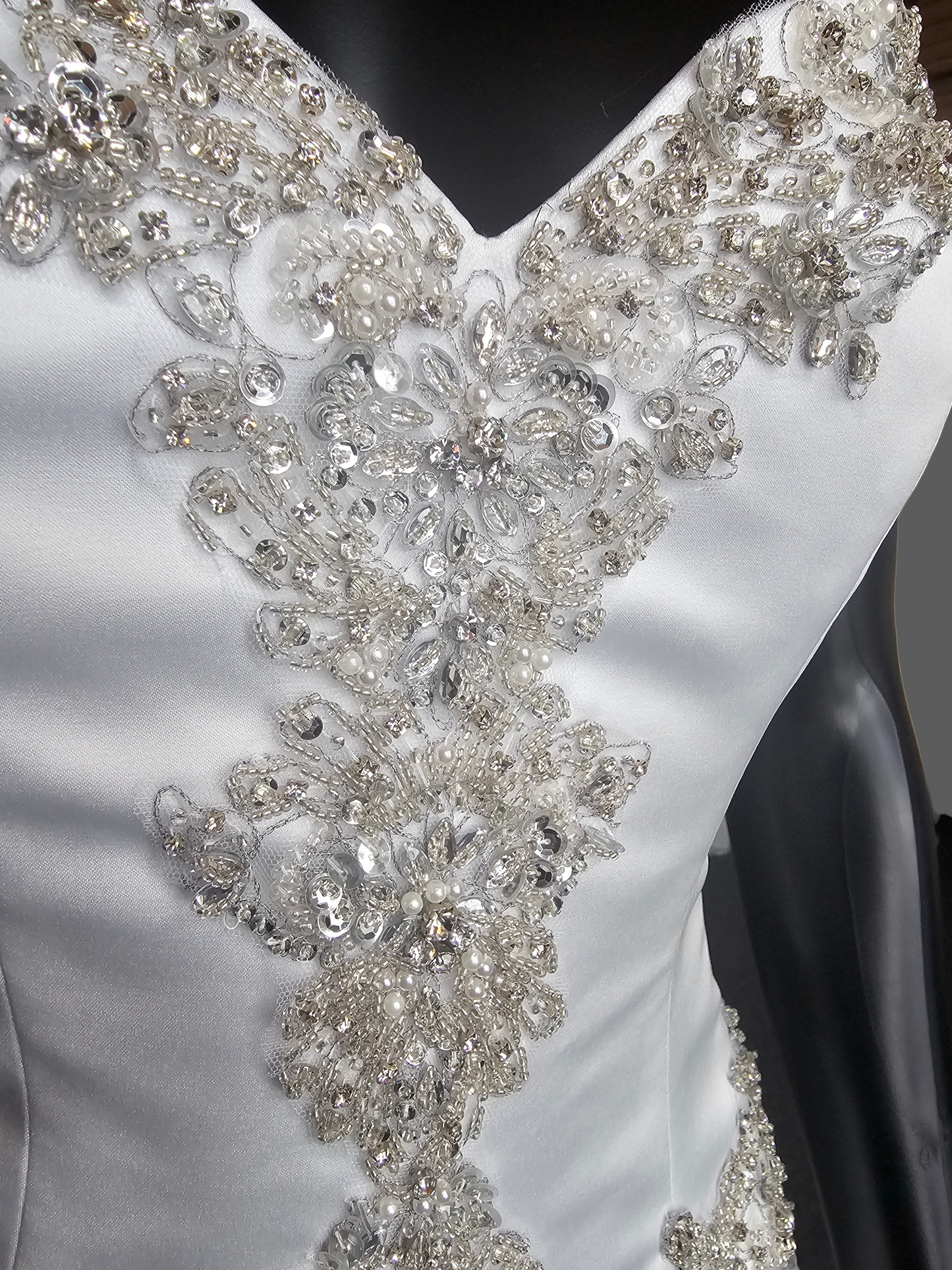 White Satin Basque Waist Strapless Sweetheart Wedding Gown - Mori Lee