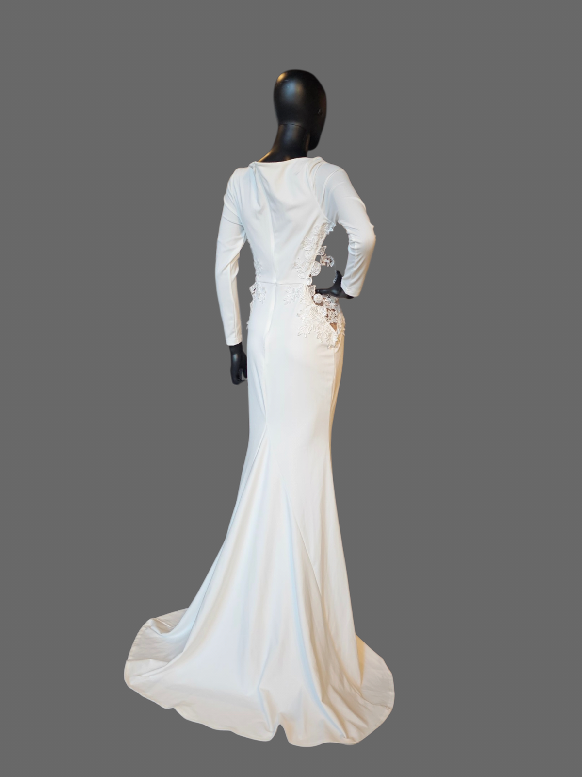 White High Neck Long Sleeve Floral Cutout Wedding Gown