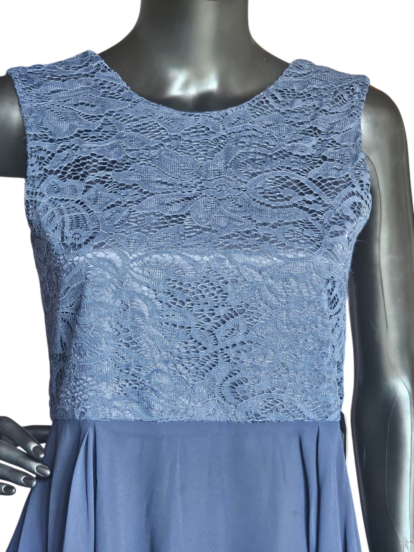 Navy Lace/Chiffon High/Low Dress